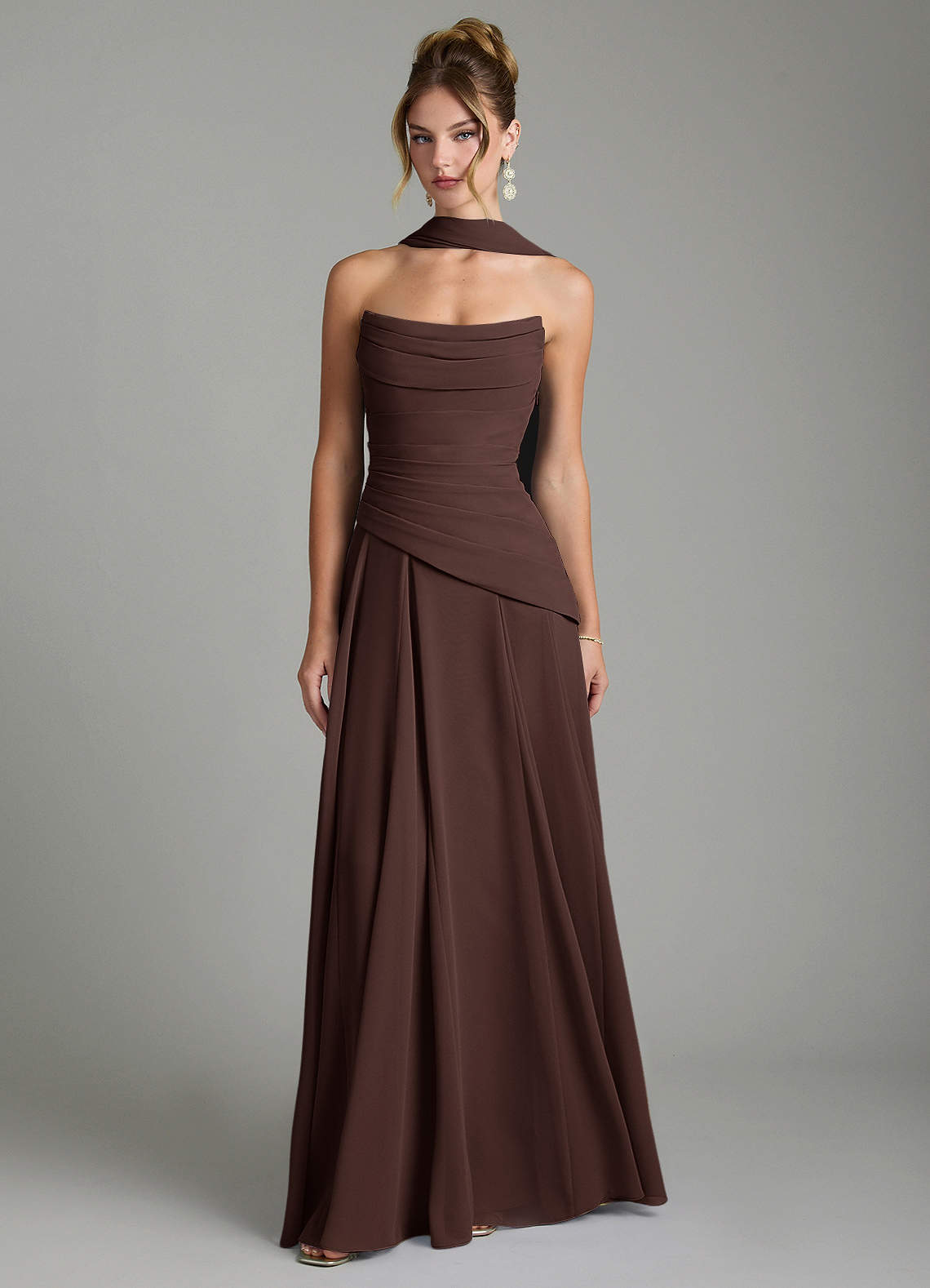 Gabriela A-Line Cowl-Neck Chiffon Bridesmaid Dress in Ganache