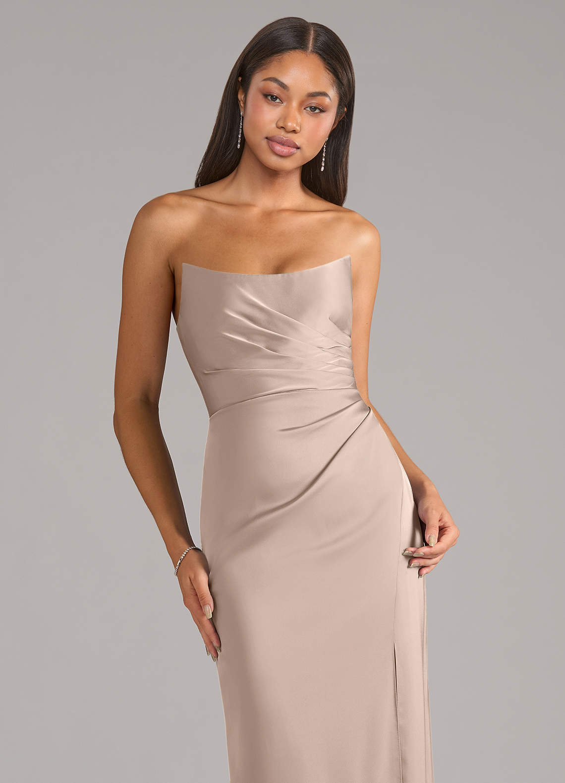 Marla Sheath Strapless Stretch Satin Bridesmaid Dress in English Rose