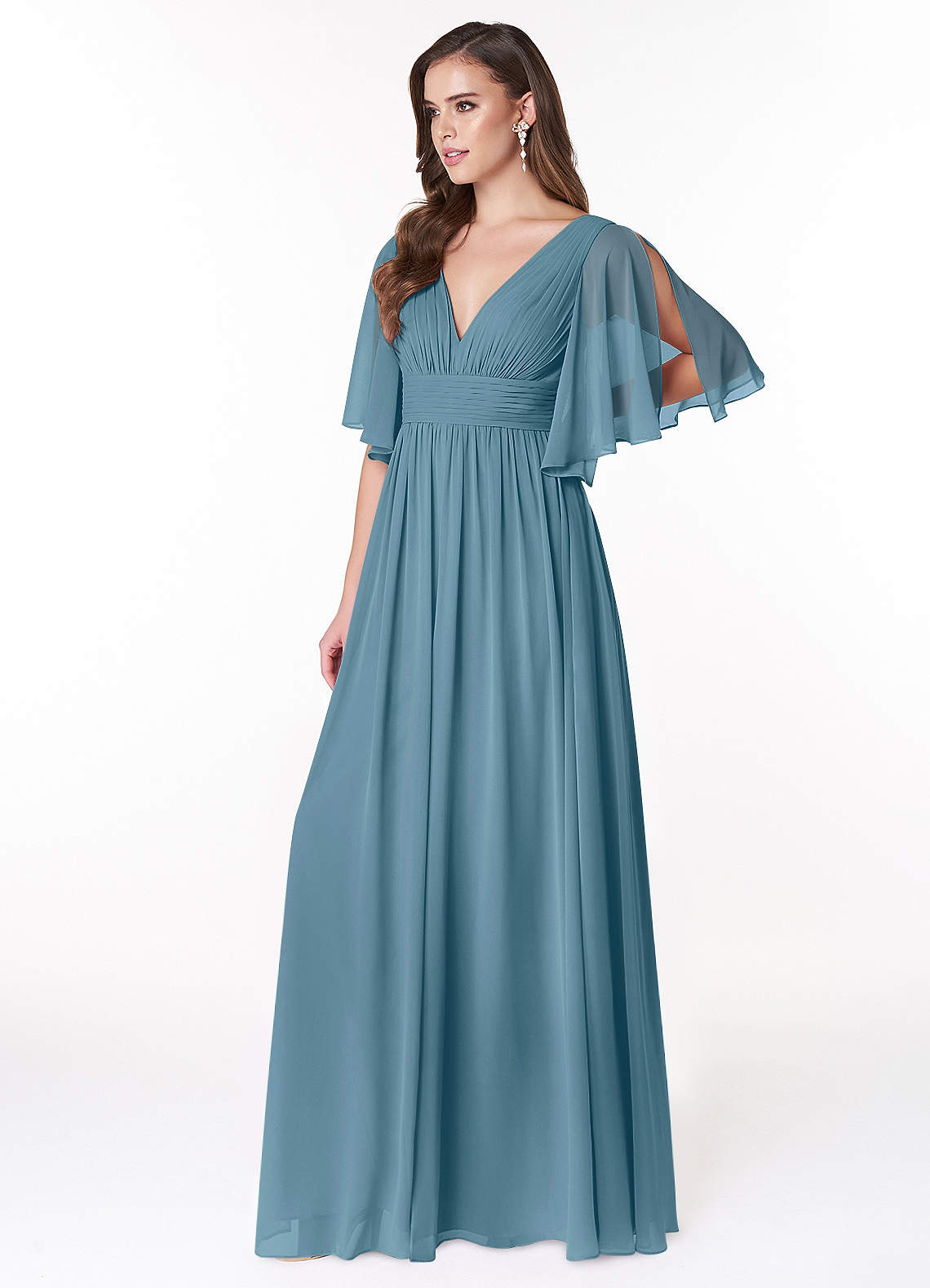 Temeka A-Line V-Neck Chiffon Bridesmaid Dress in Bermuda