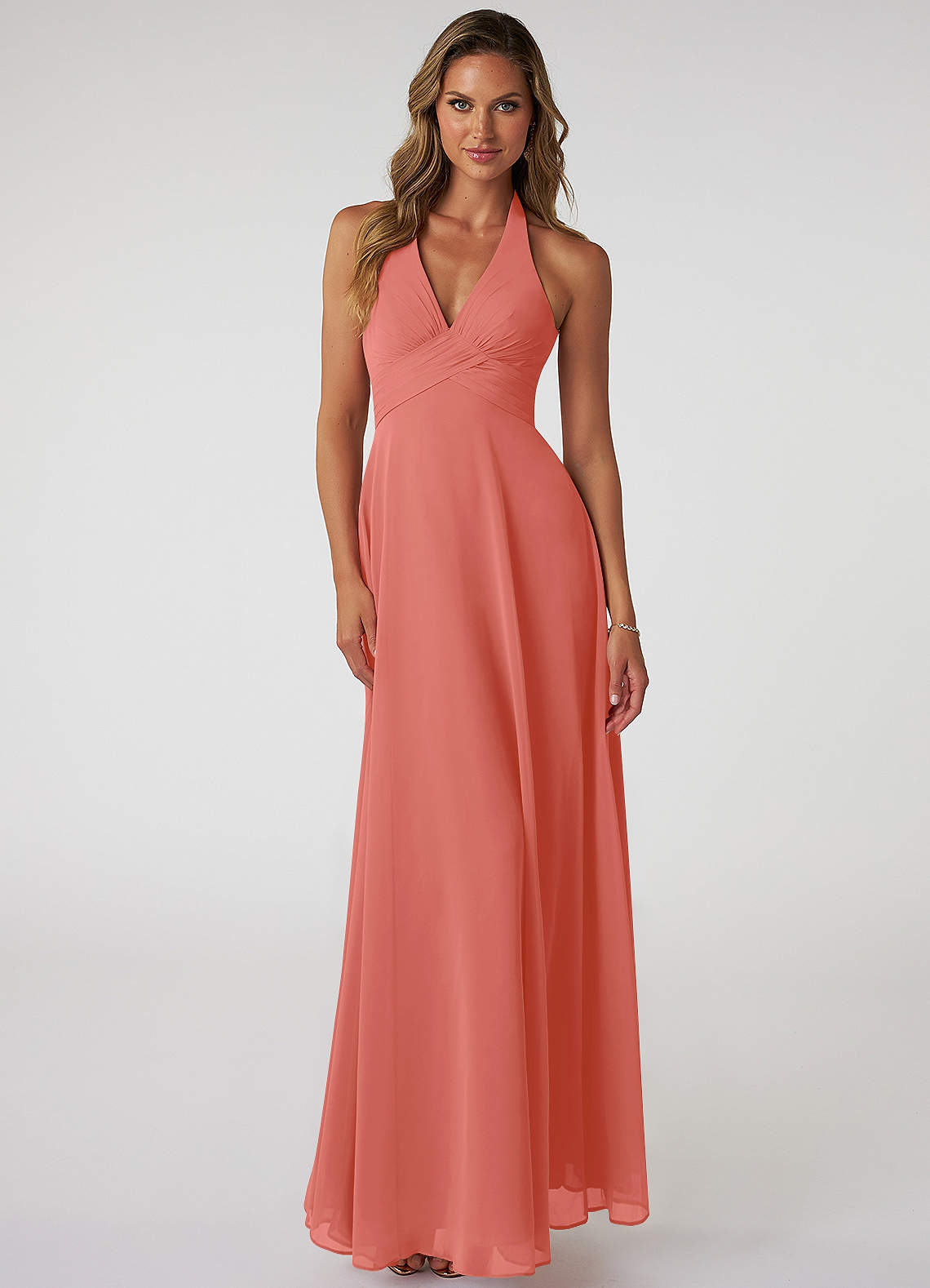Tessie A-Line V-Neck Chiffon Bridesmaid Dress in Salmon Pink