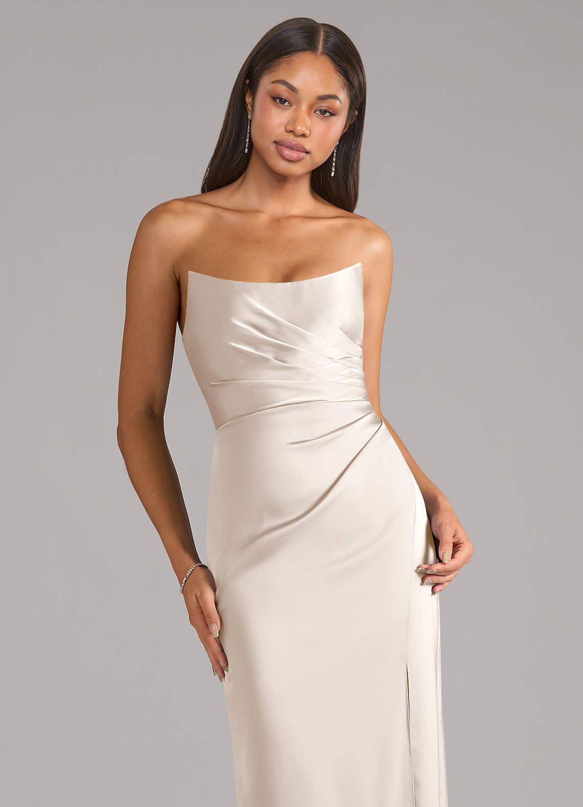 Marla Sheath Strapless Stretch Satin Bridesmaid Dress in White Alabaster