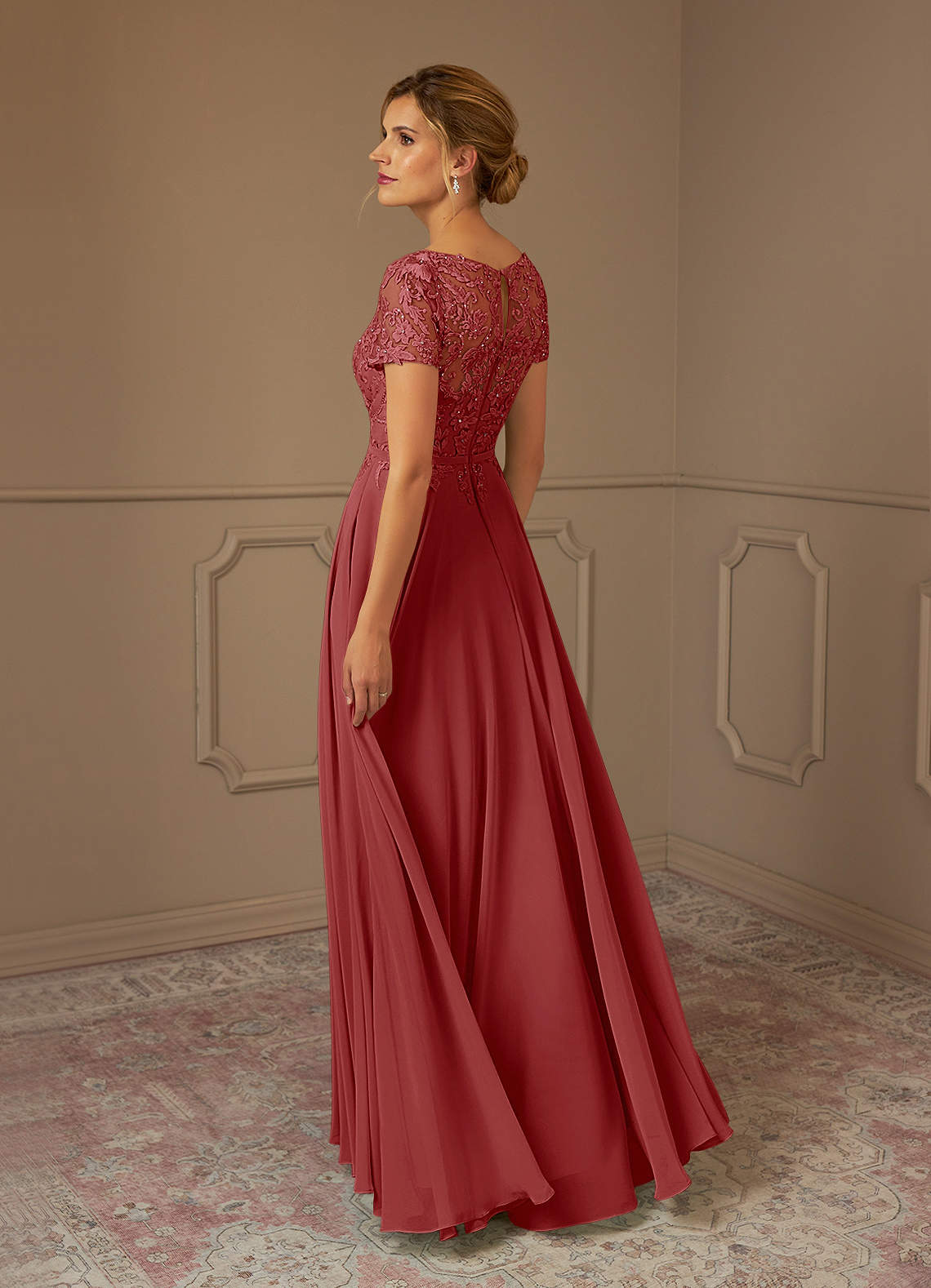 Adina A-Line Boat-Neck Chiffon Mother of the Bride Dress in Rust