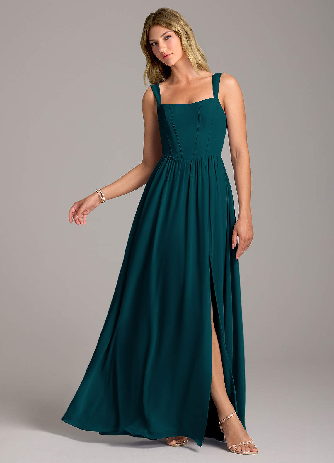 Rosaline A-Line Square-Neck Chiffon Bridesmaid Dress in Pine