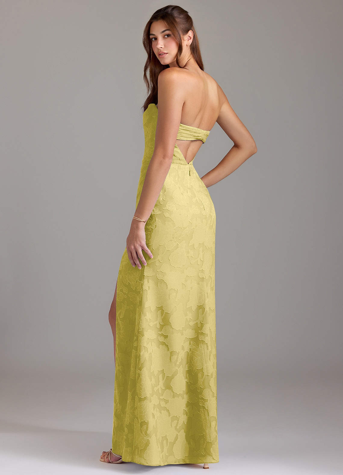 Leonis Sheath Strapless Floral Burnout Bridesmaid Dress in Canary