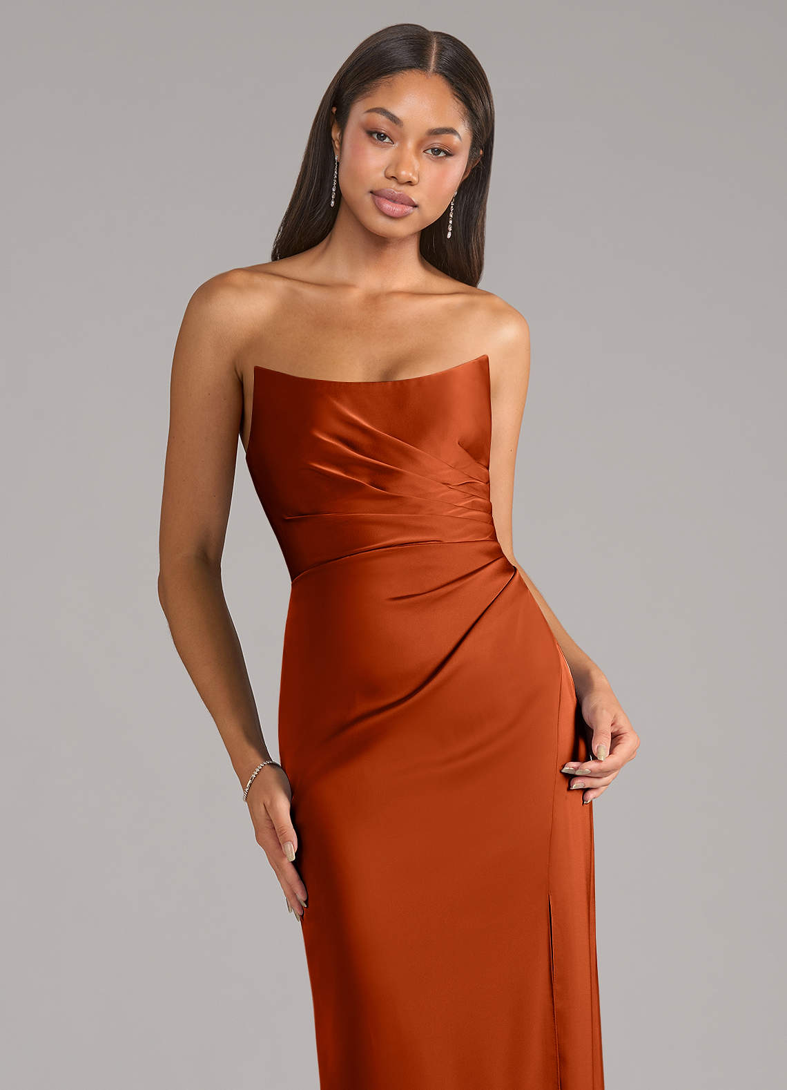 Marla Sheath Strapless Stretch Satin Bridesmaid Dress in Paprika