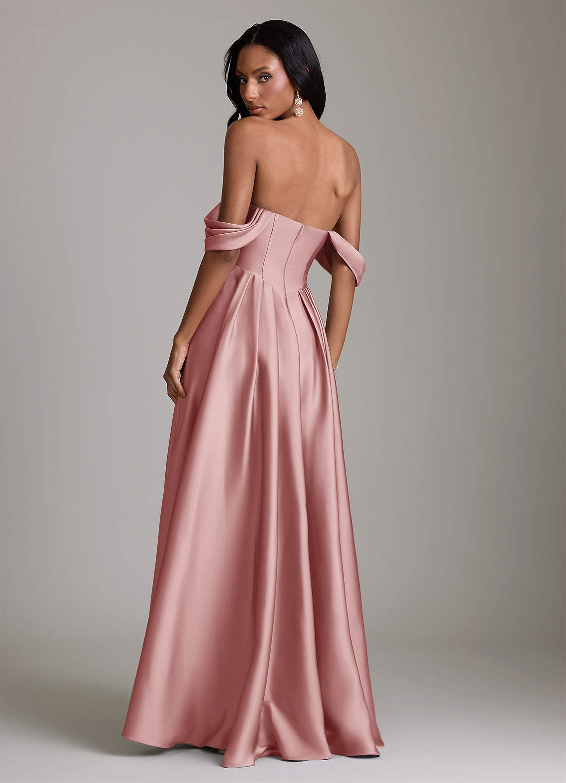Loisa A-Line Off-the-Shoulder Stretch Satin Bridesmaid Dress in dusty rose