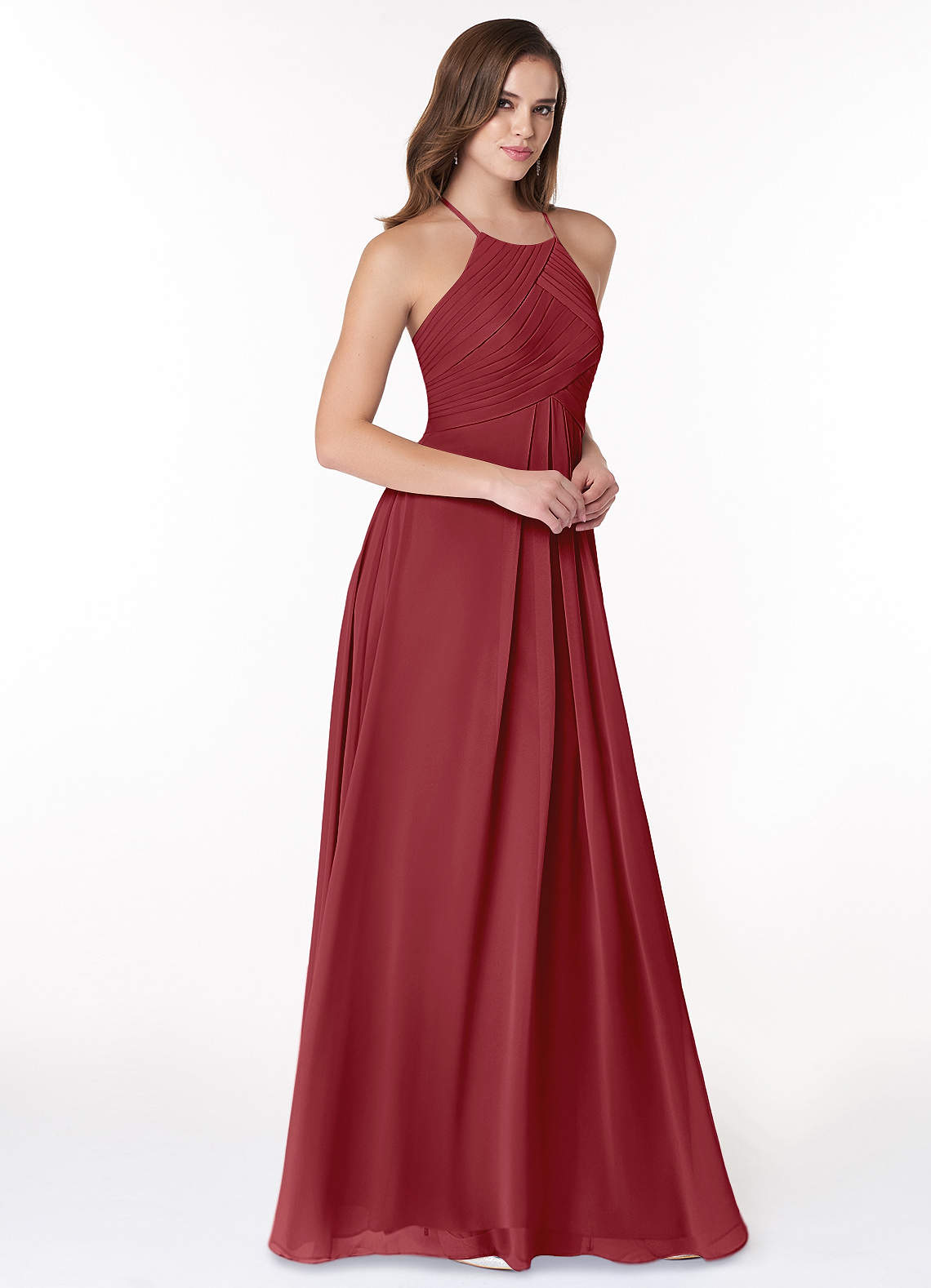 Ginger A-Line Halter Chiffon Bridesmaid Dress in Pomegranate