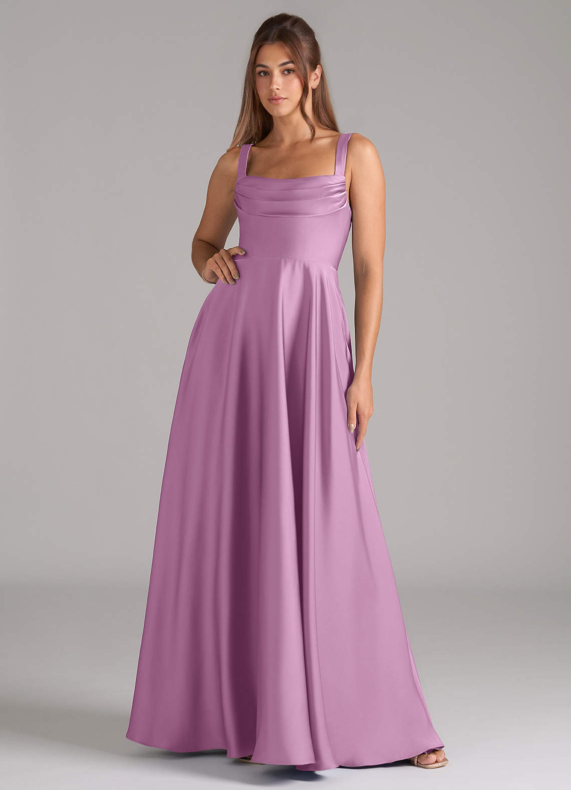 Shaude A-Line Square-Neck Stretch Satin Bridesmaid Dress in Wisteria