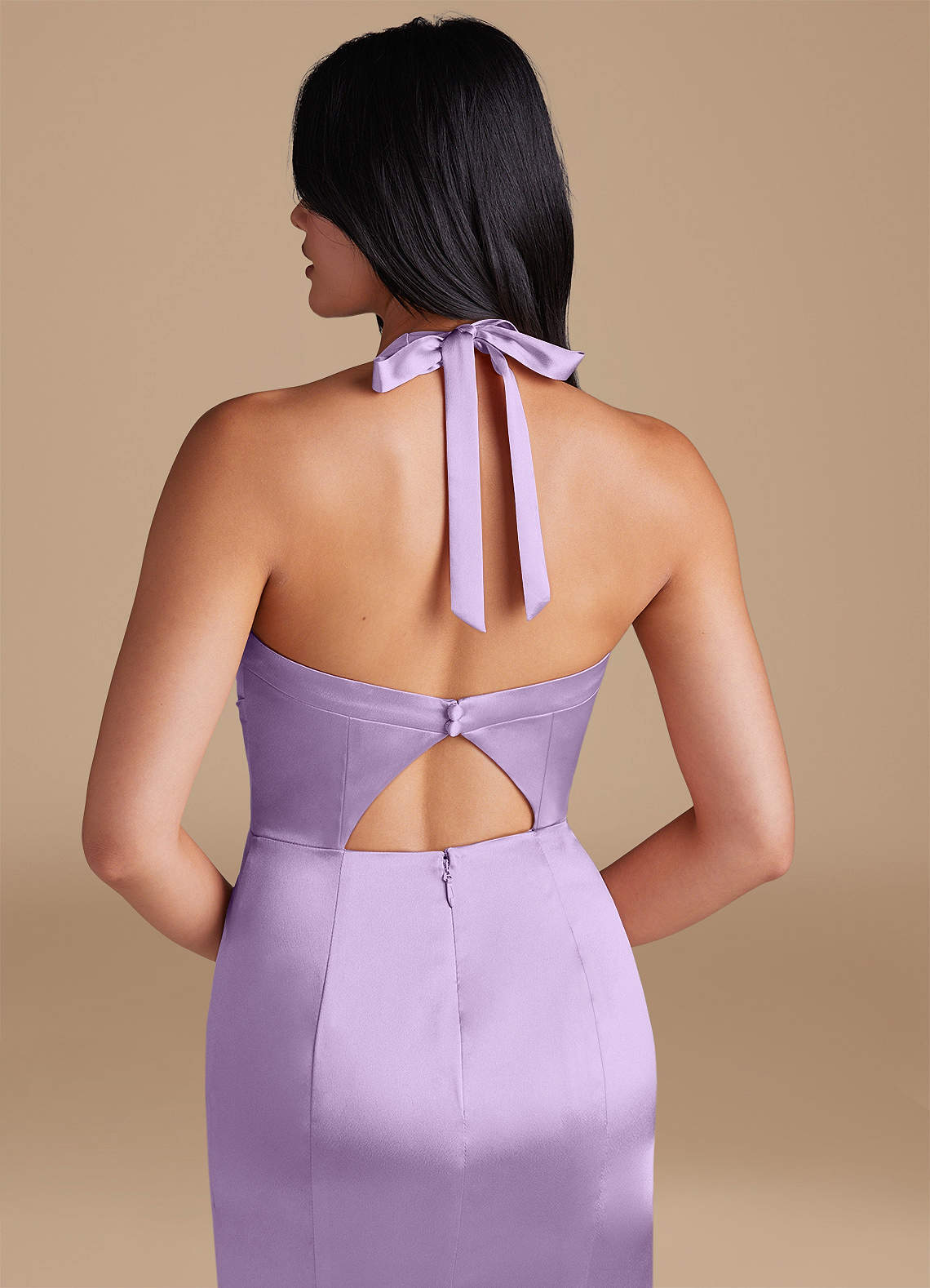 Emeria Sheath Halter Metallic Satin Bridesmaid Dress in Lilac