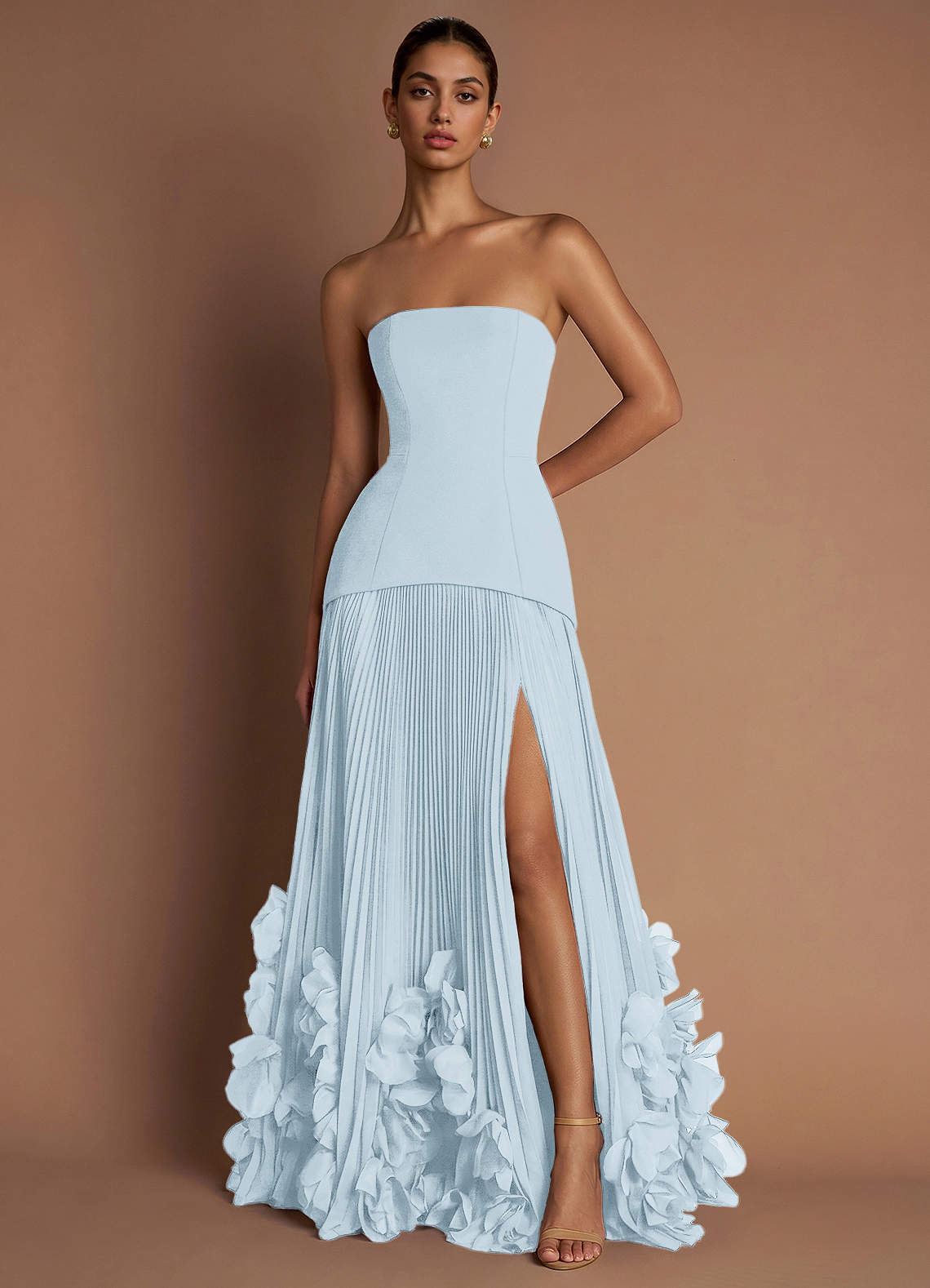 Marnie A-Line Corset Crepe Chiffon Evening Dress in Light Blue