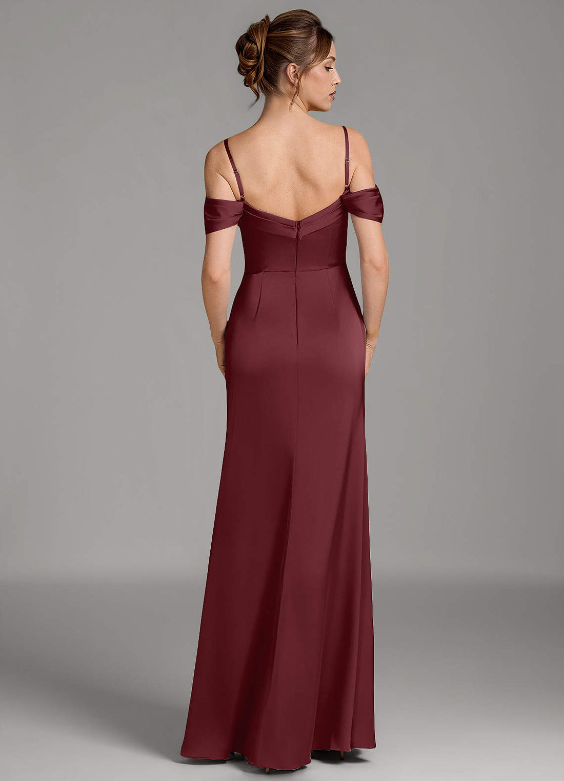 Wyatt Mermaid Off-the-Shoulder Stretch Satin Bridesmaid Dress in Cabernet