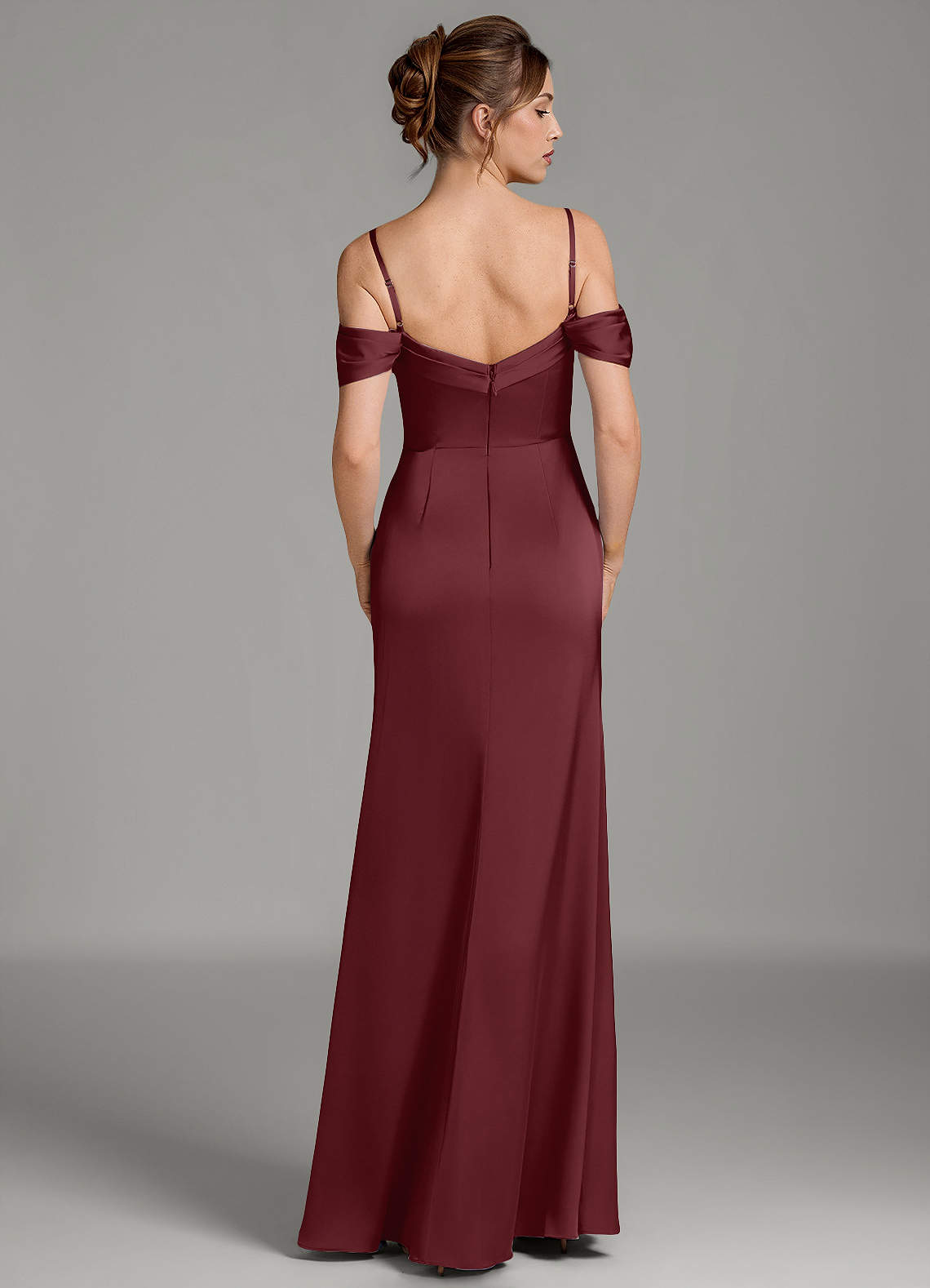 Wyatt Mermaid Off-the-Shoulder Stretch Satin Bridesmaid Dress in Cabernet