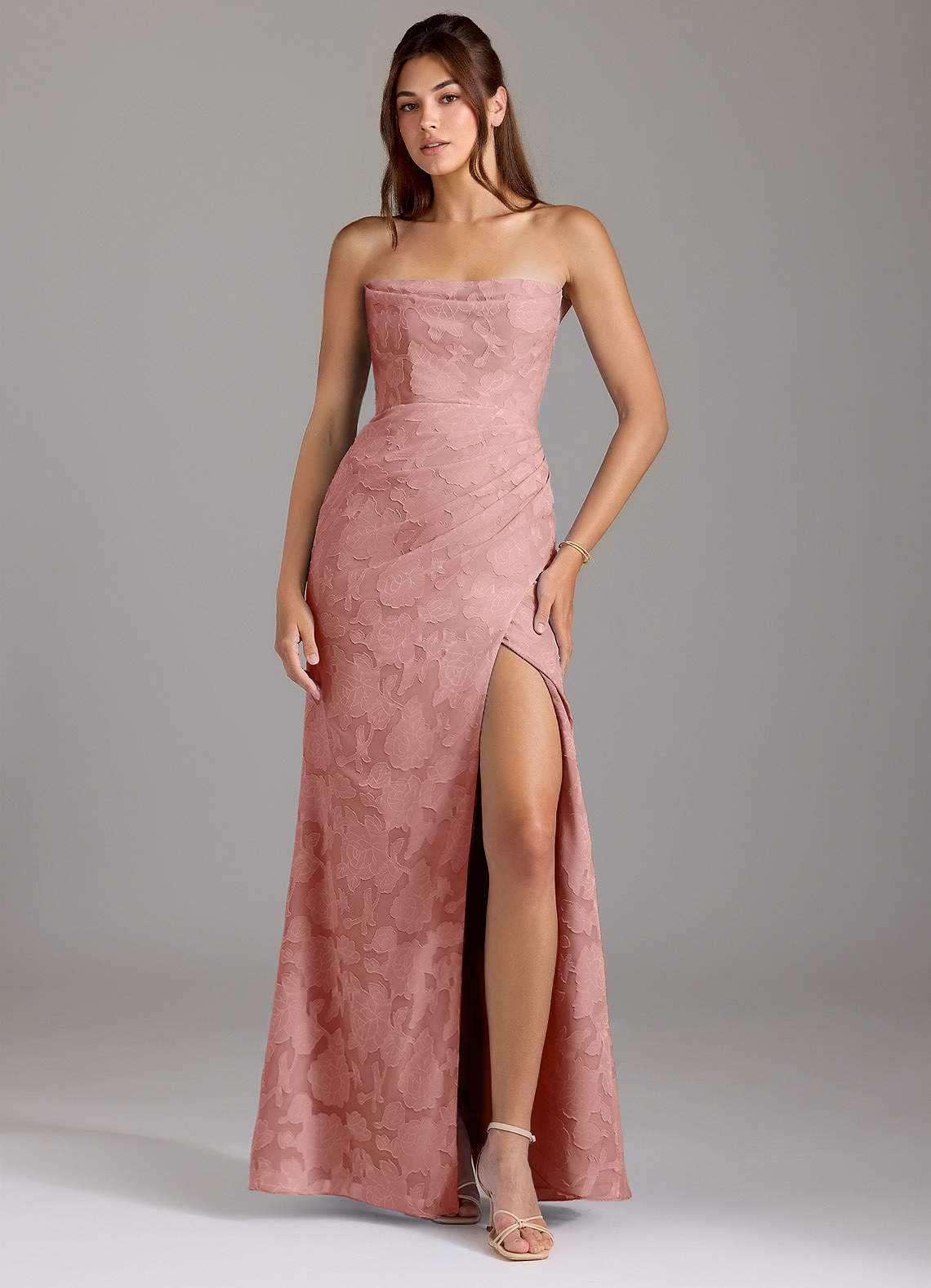 Leonis Sheath Strapless Floral Burnout Bridesmaid Dress in Rosette