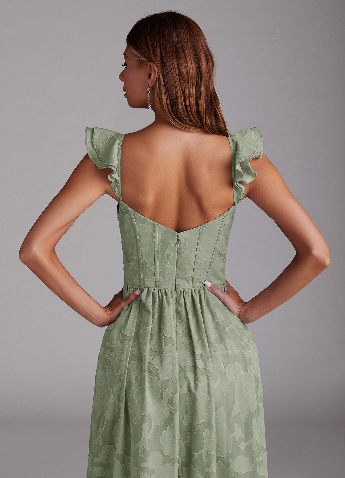 Denisse A-Line Sweetheart Floral Burnout Wedding Guest Dress in Pistachio