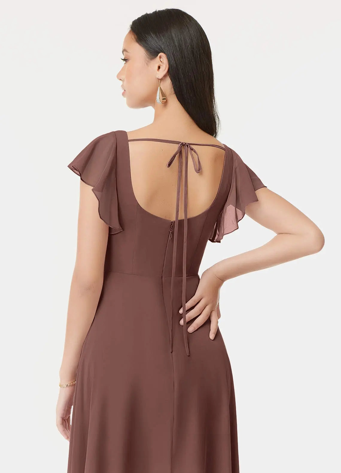 Bondi A-Line Square-Neck Chiffon Bridesmaid Dress in Espresso