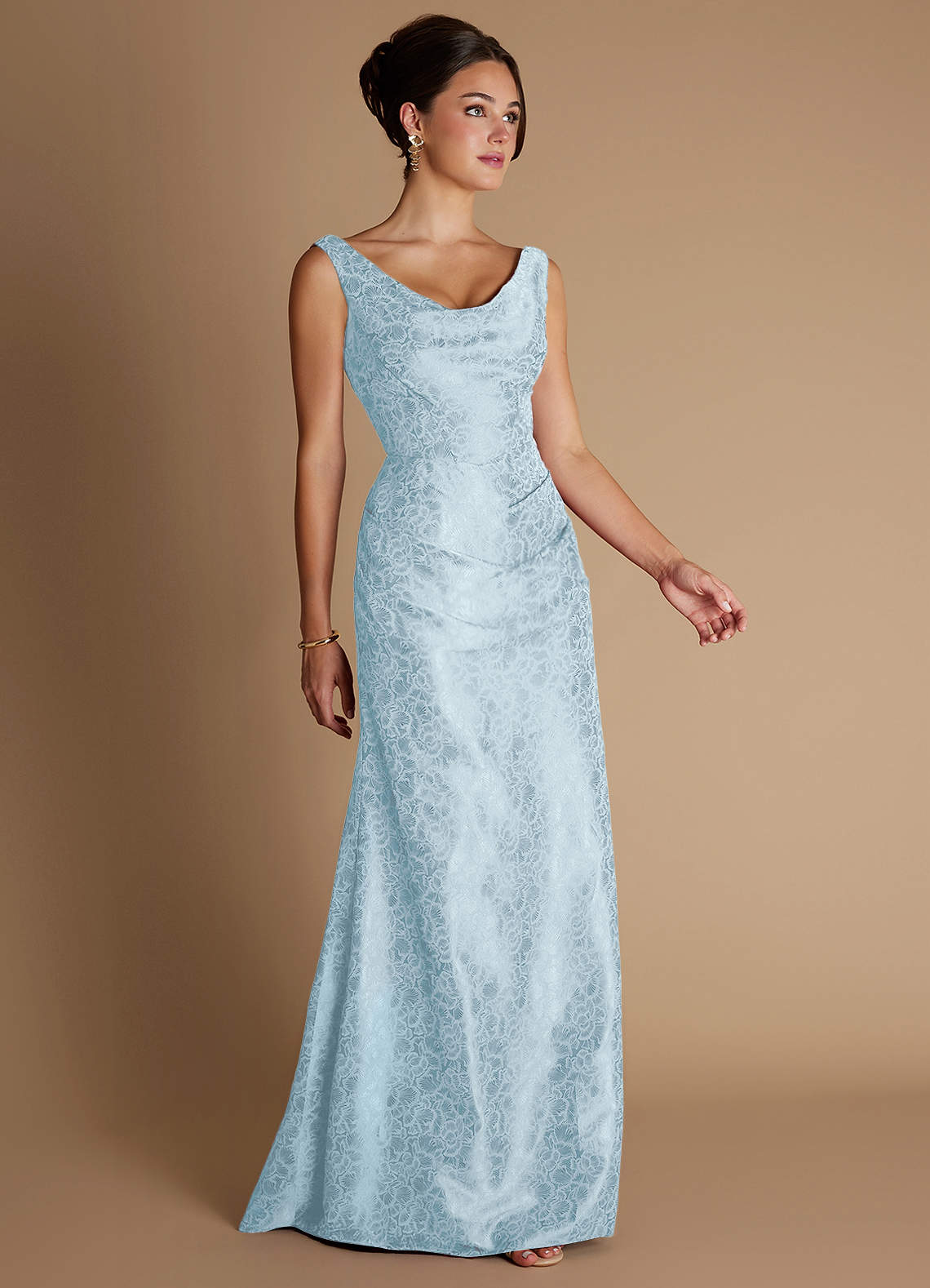 Kiana Mermaid Scoop-Neck Jacquard Wedding Guest Dress in Sky Blue
