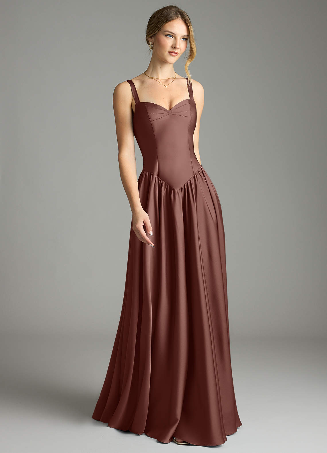 Evadina A-Line Sweetheart Stretch Satin Bridesmaid Dress in Espresso