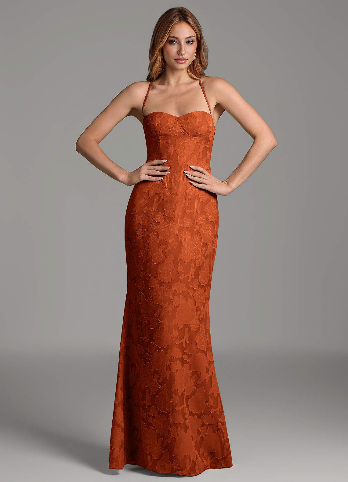 Dara Mermaid Sweetheart Floral Burnout Bridesmaid Dress in Paprika