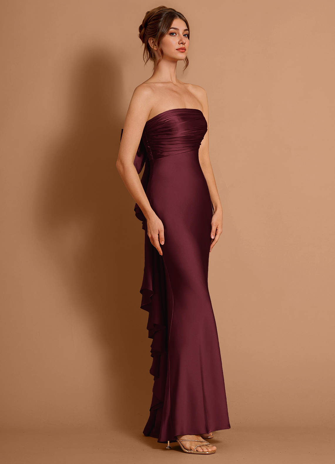 Aveline Mermaid Strapless Stretch Satin Evening Dress in Wine