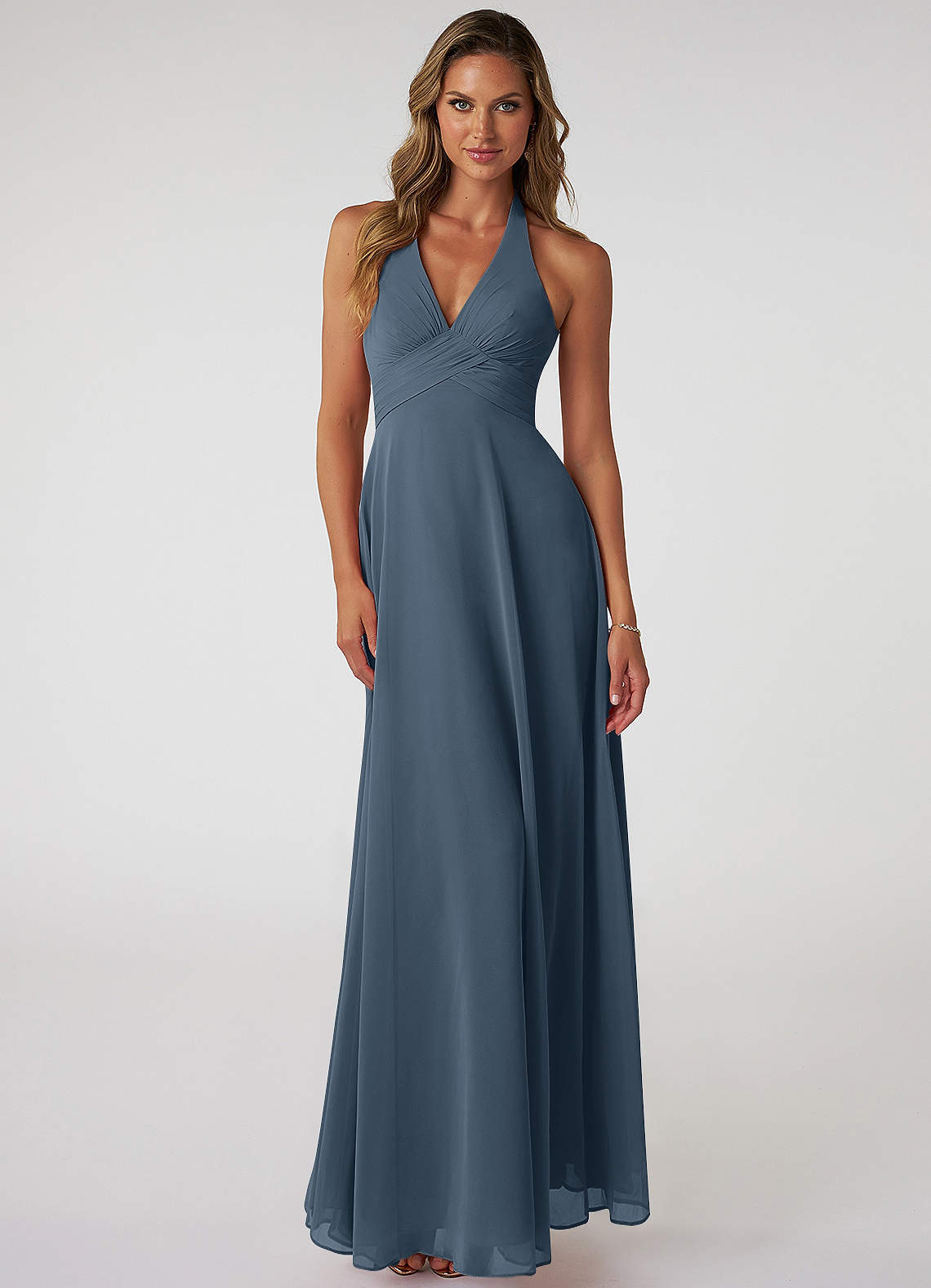 Tessie A-Line V-Neck Chiffon Bridesmaid Dress in Neptune