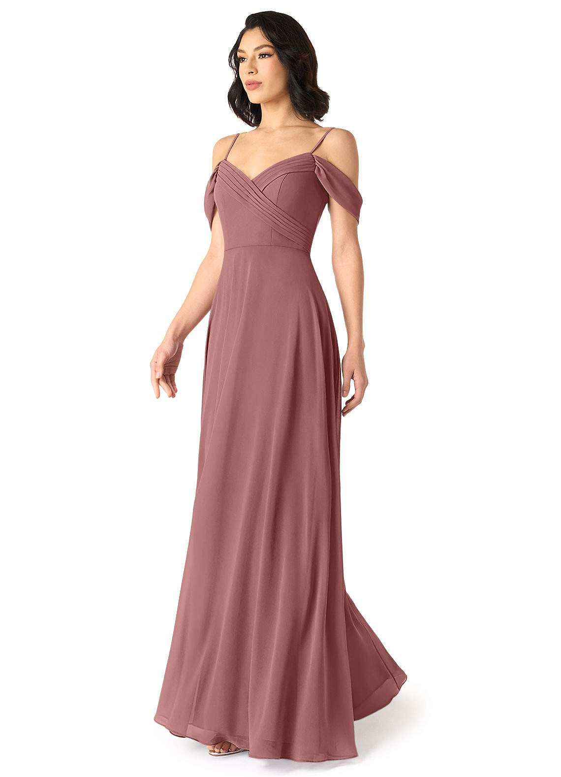 Tancie A-Line Off-the-Shoulder Chiffon Bridesmaid Dress in Desert Rose