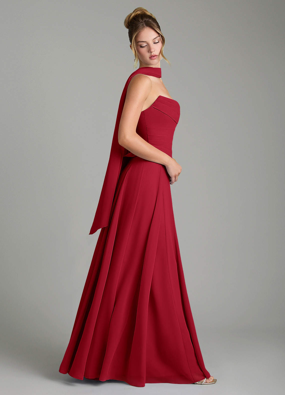Gabriela A-Line Cowl-Neck Chiffon Bridesmaid Dress in Scarlet