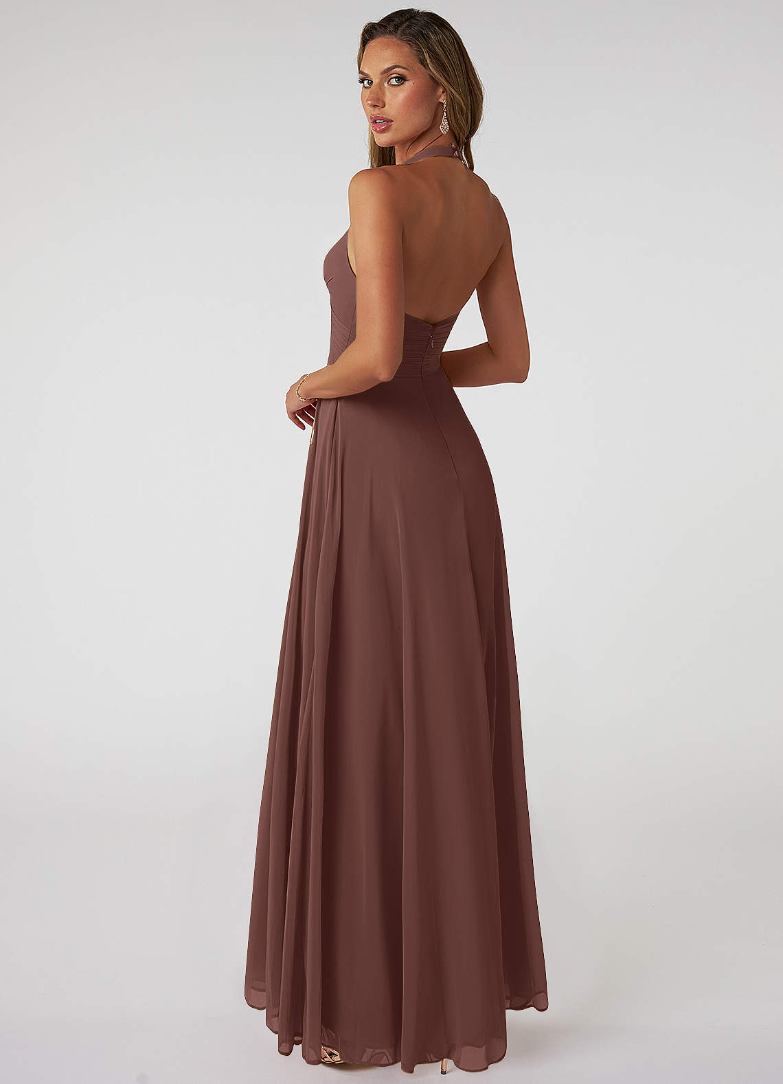 Tessie A-Line V-Neck Chiffon Bridesmaid Dress in Espresso