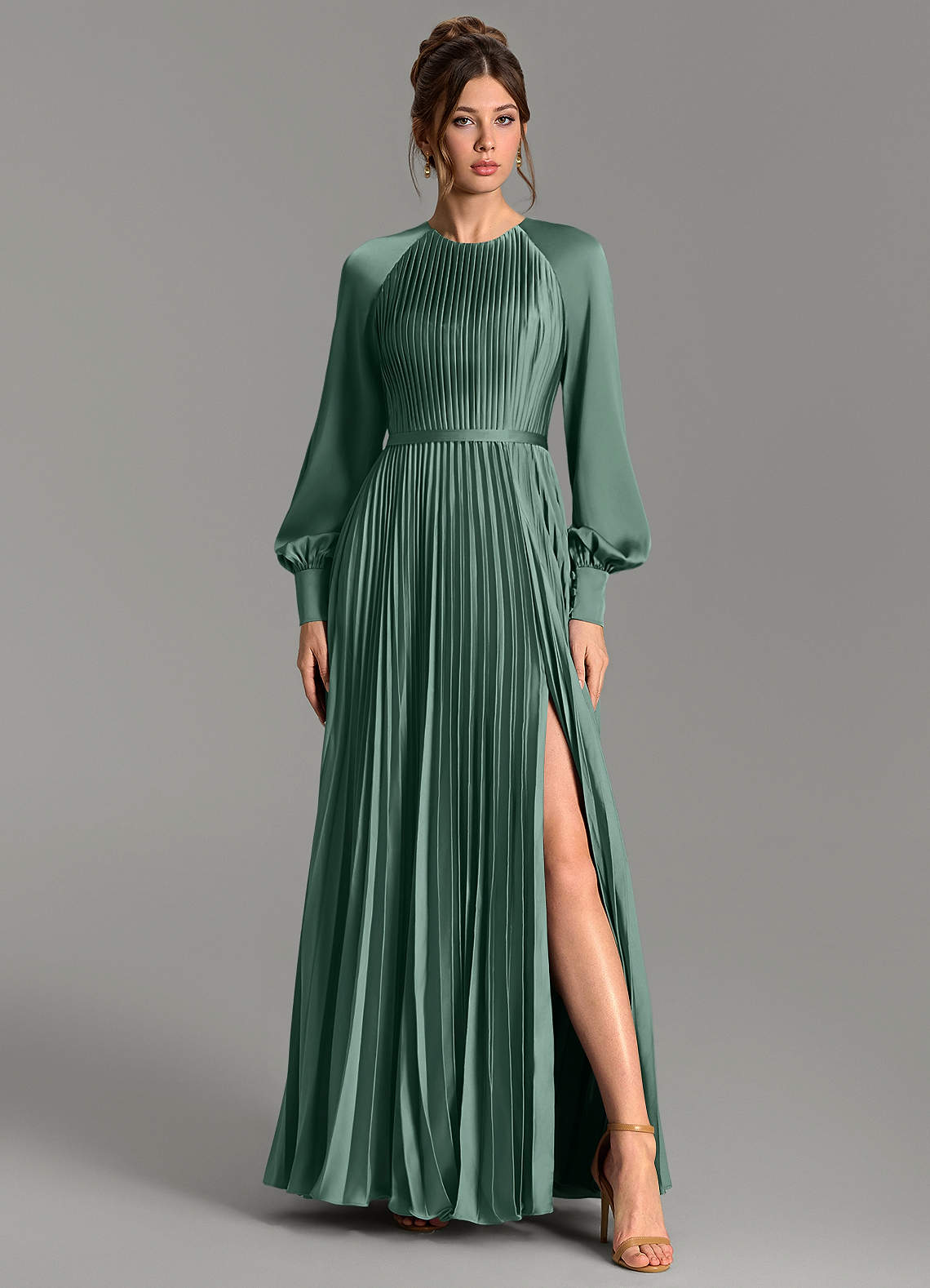 Grayson A-Line Scoop-Neck Stretch Satin Bridesmaid Dress in Eucalyptus