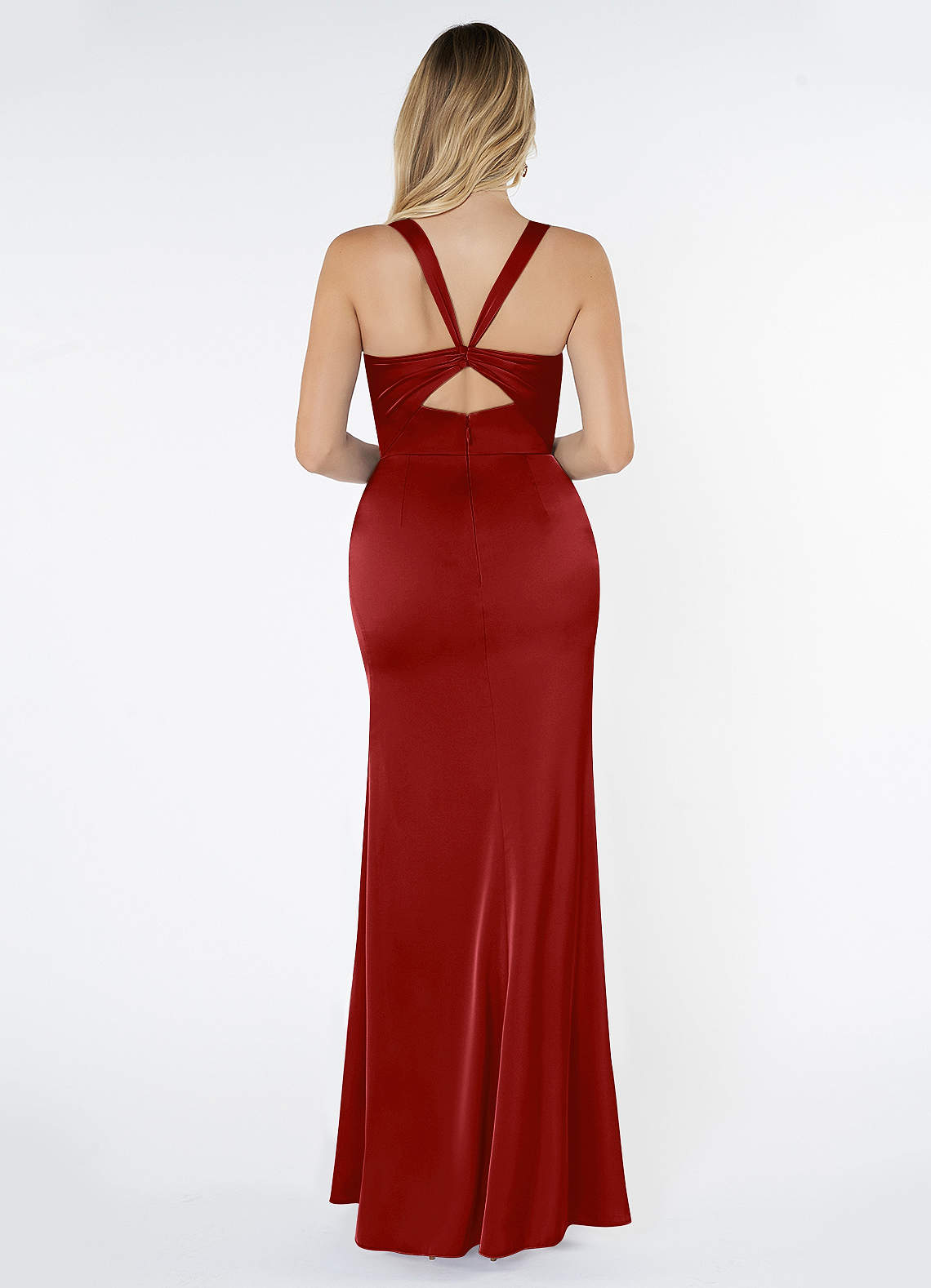 Mero Mermaid Square-Neck Stretch Satin Bridesmaid Dress in Pomegranate
