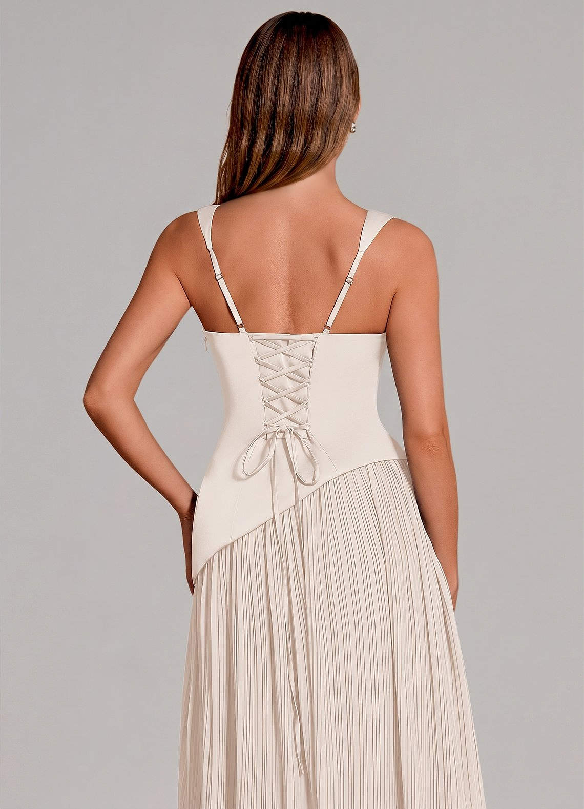 Stephanie A-Line Square-Neck Stretch Satin and Chiffon Bridesmaid Dress in White Alabaster