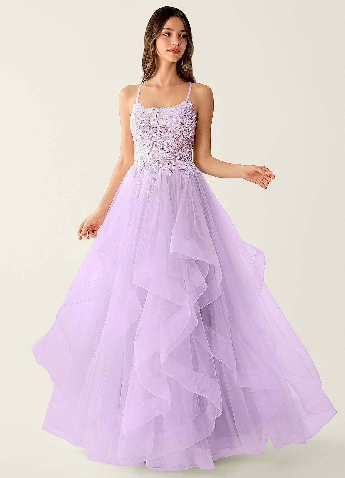 Mosaic A-Line V-Neck Tulle Evening Dress in black