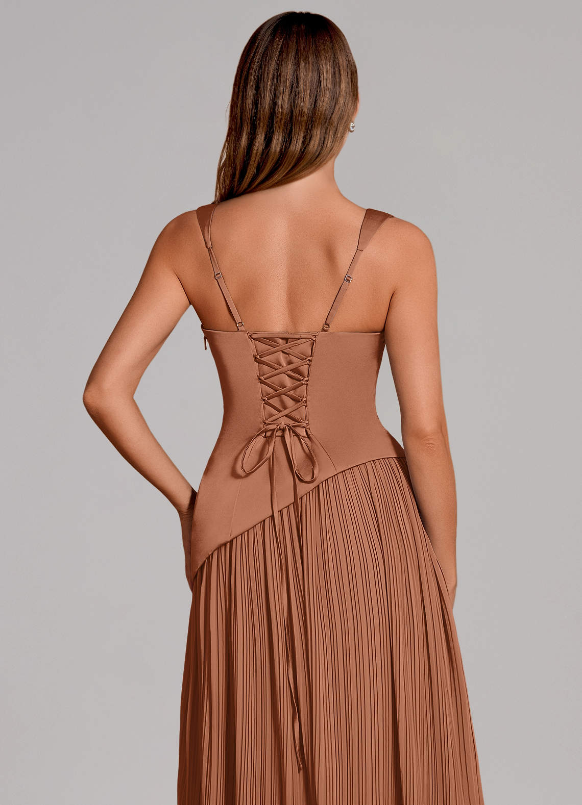 Stephanie A-Line Square-Neck Stretch Satin and Chiffon Bridesmaid Dress in Bronzer