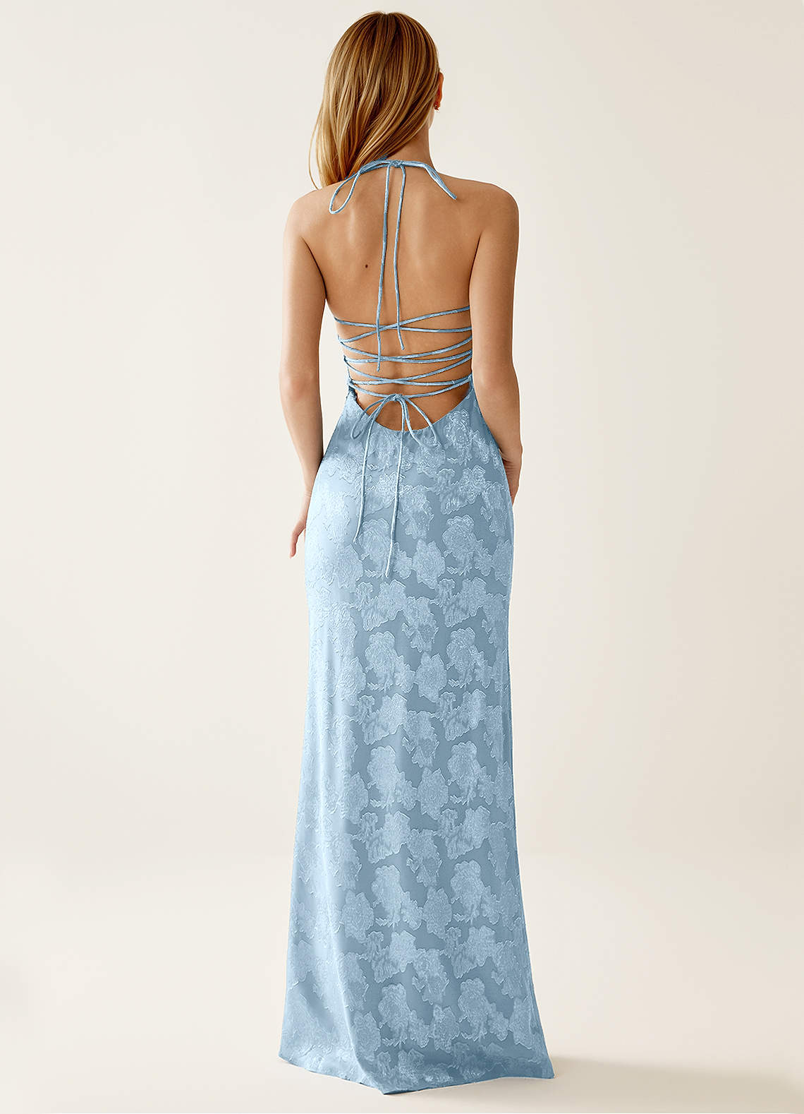 Angena Sheath Halter Floral Burnout Evening Dress in Powder Blue