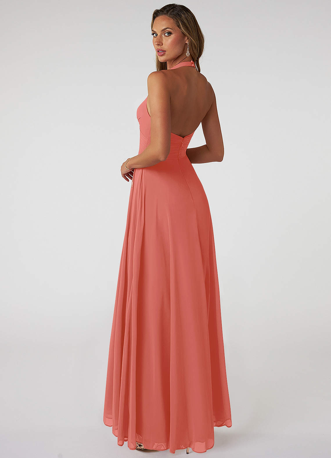 Tessie A-Line V-Neck Chiffon Bridesmaid Dress in Salmon Pink