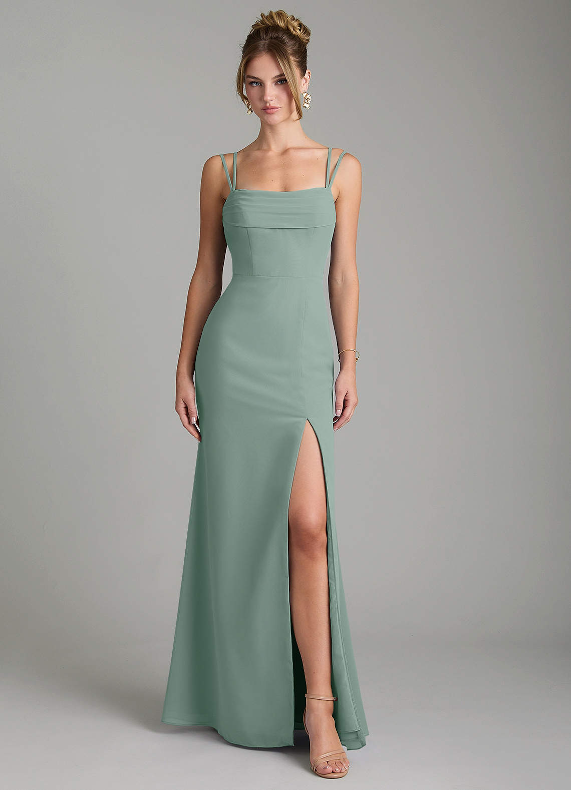 Egypt Sheath Sweetheart Chiffon Bridesmaid Dress in Silver Sage
