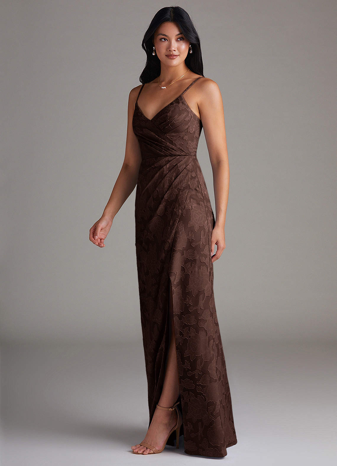 Maci Sheath V-Neck Floral Burnout Bridesmaid Dress in Ganache