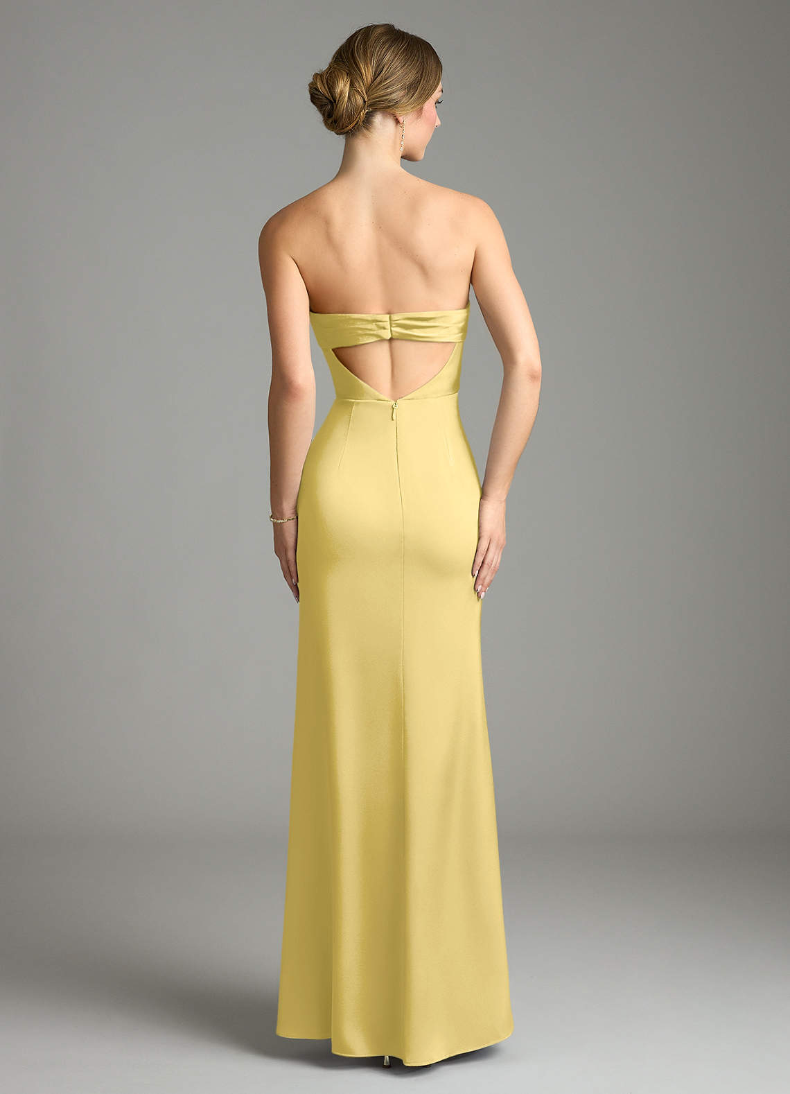 Leonis Mermaid Cowl-Neck Stretch Satin Bridesmaid Dress in Canary