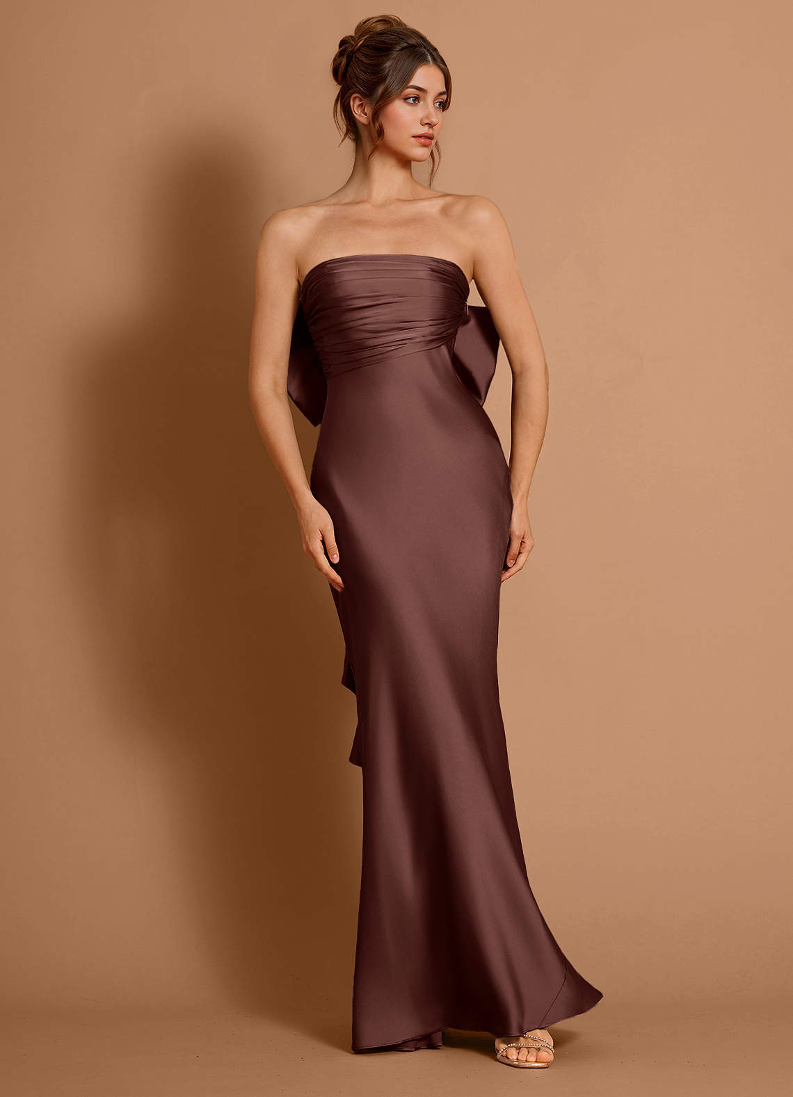 Aveline Mermaid Strapless Stretch Satin Evening Dress in Mocha Coco