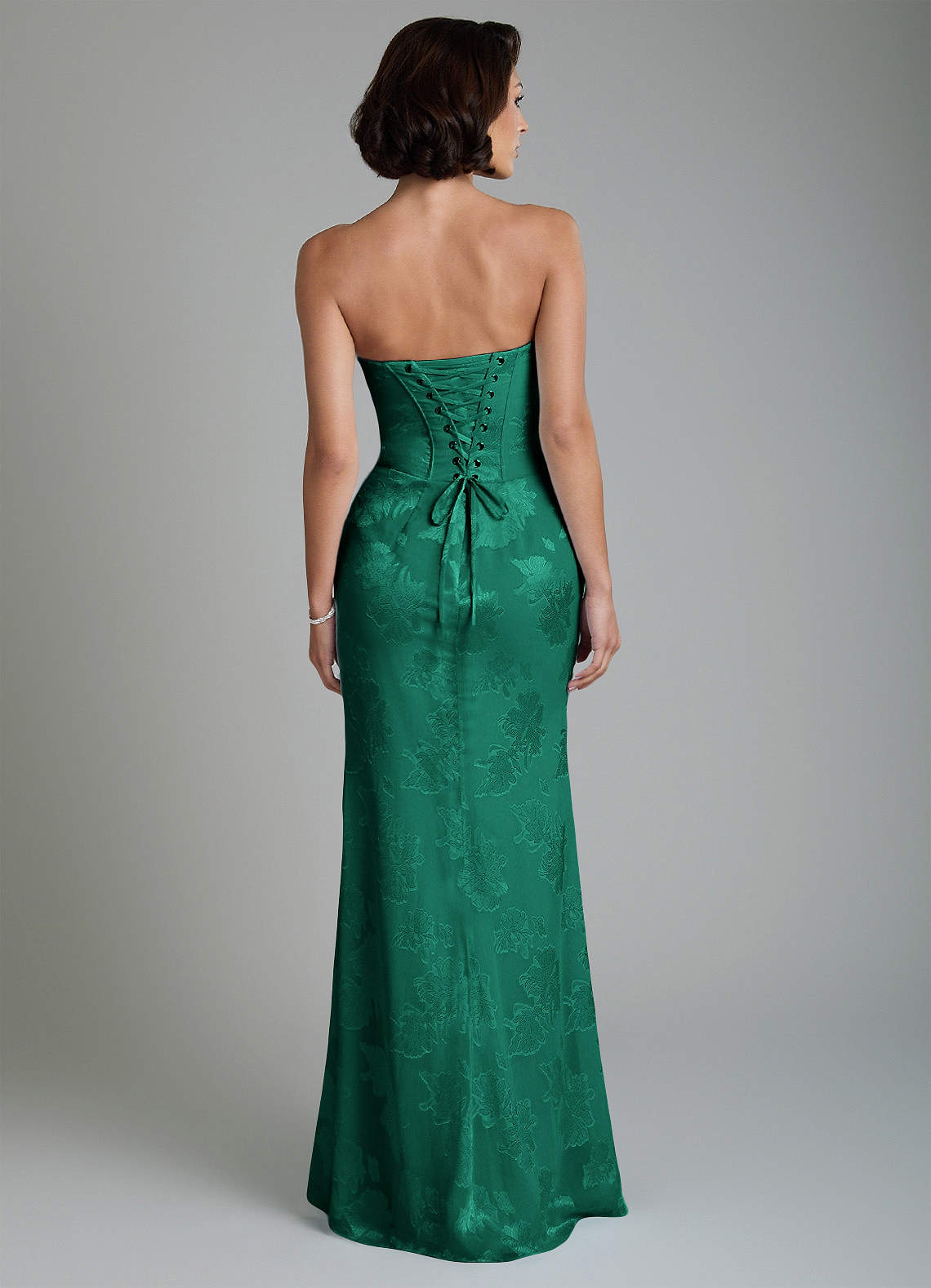 Ariah Mermaid Cowl-Neck Jacquard Bridesmaid Dress in Emerald