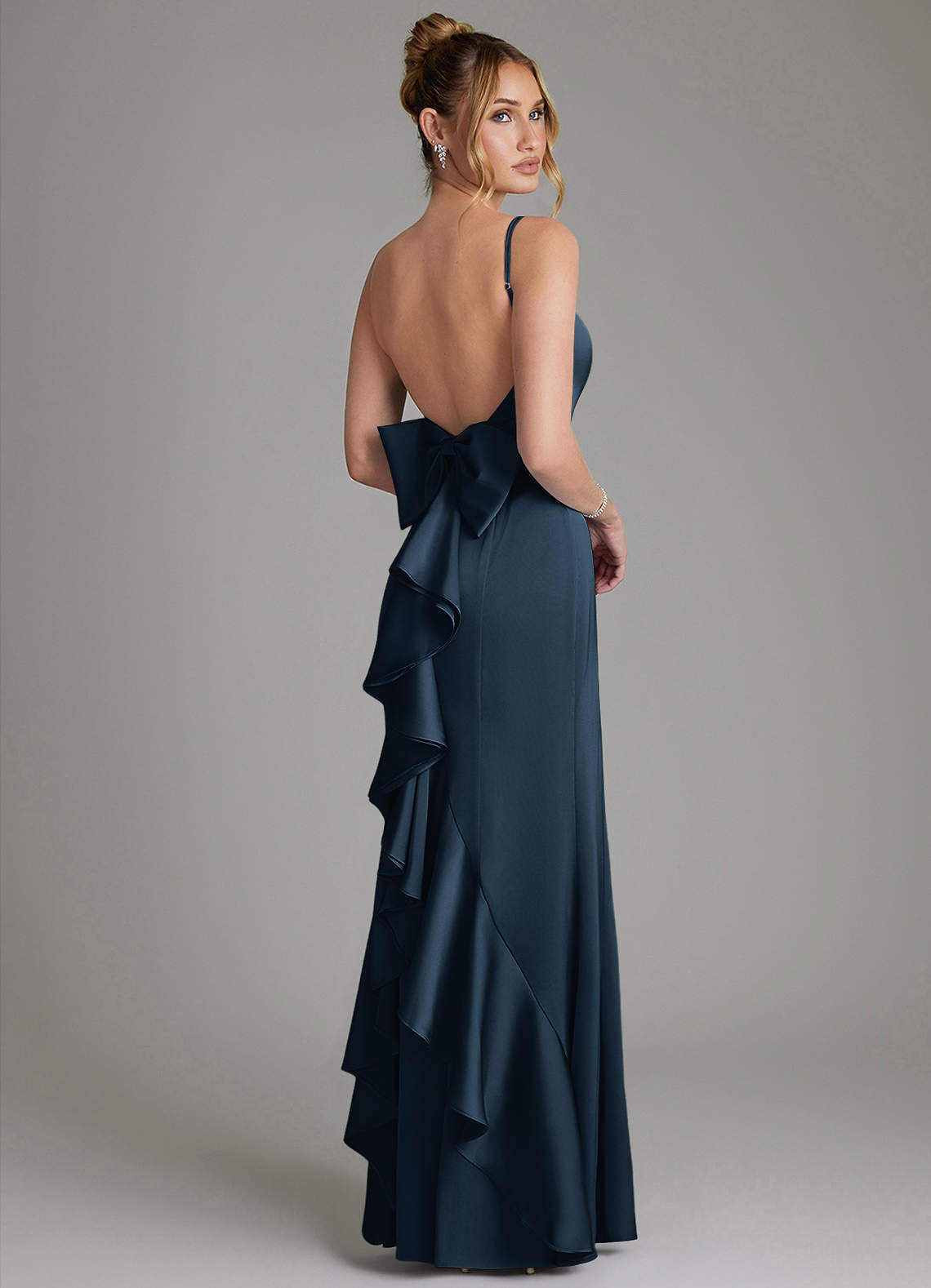 Zherra Mermaid Scoop-Neck Stretch Satin Bridesmaid Dress in Dark Navy