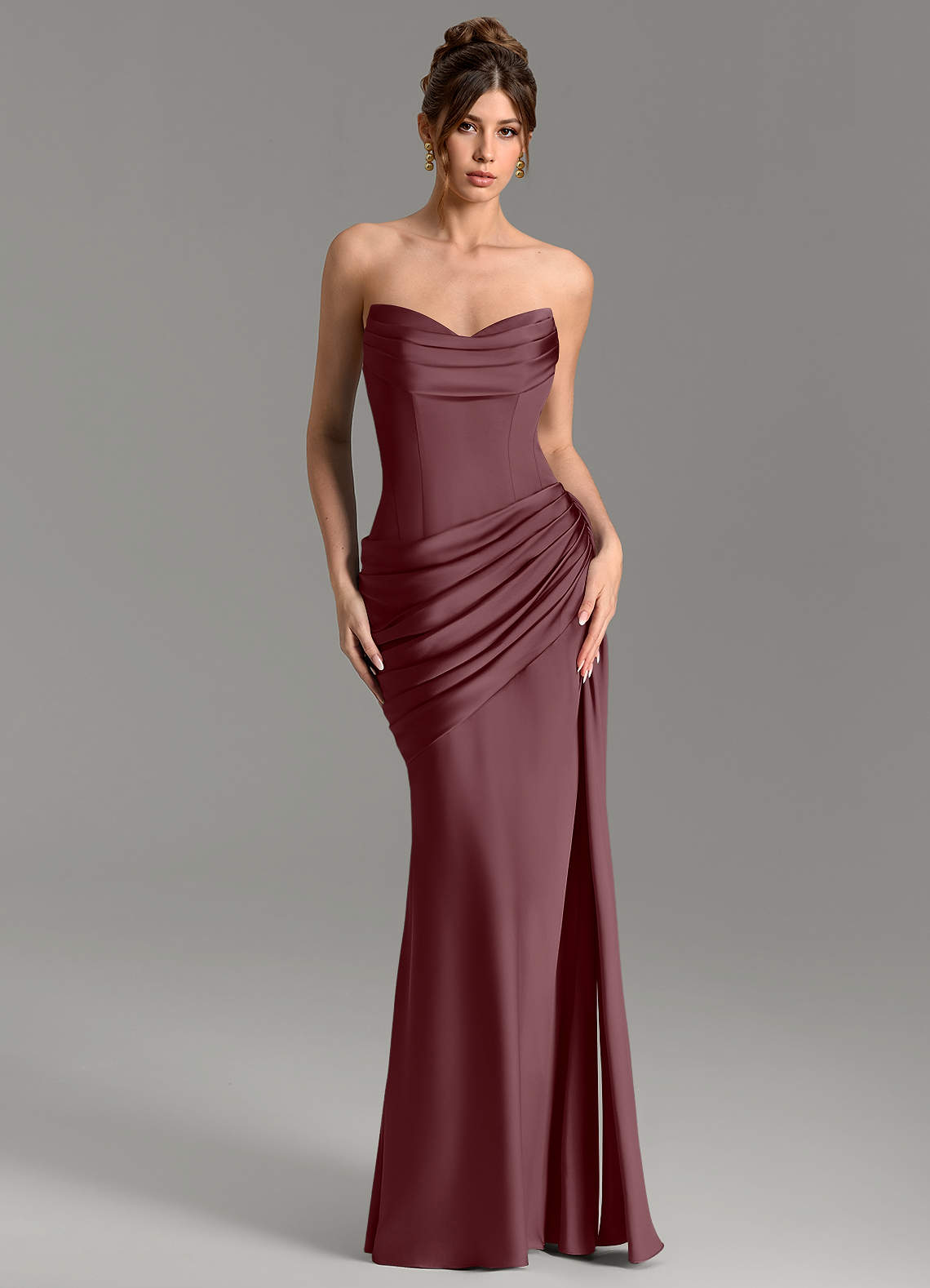 Zorah Mermaid Sweetheart Stretch Satin Bridesmaid Dress in Sangria