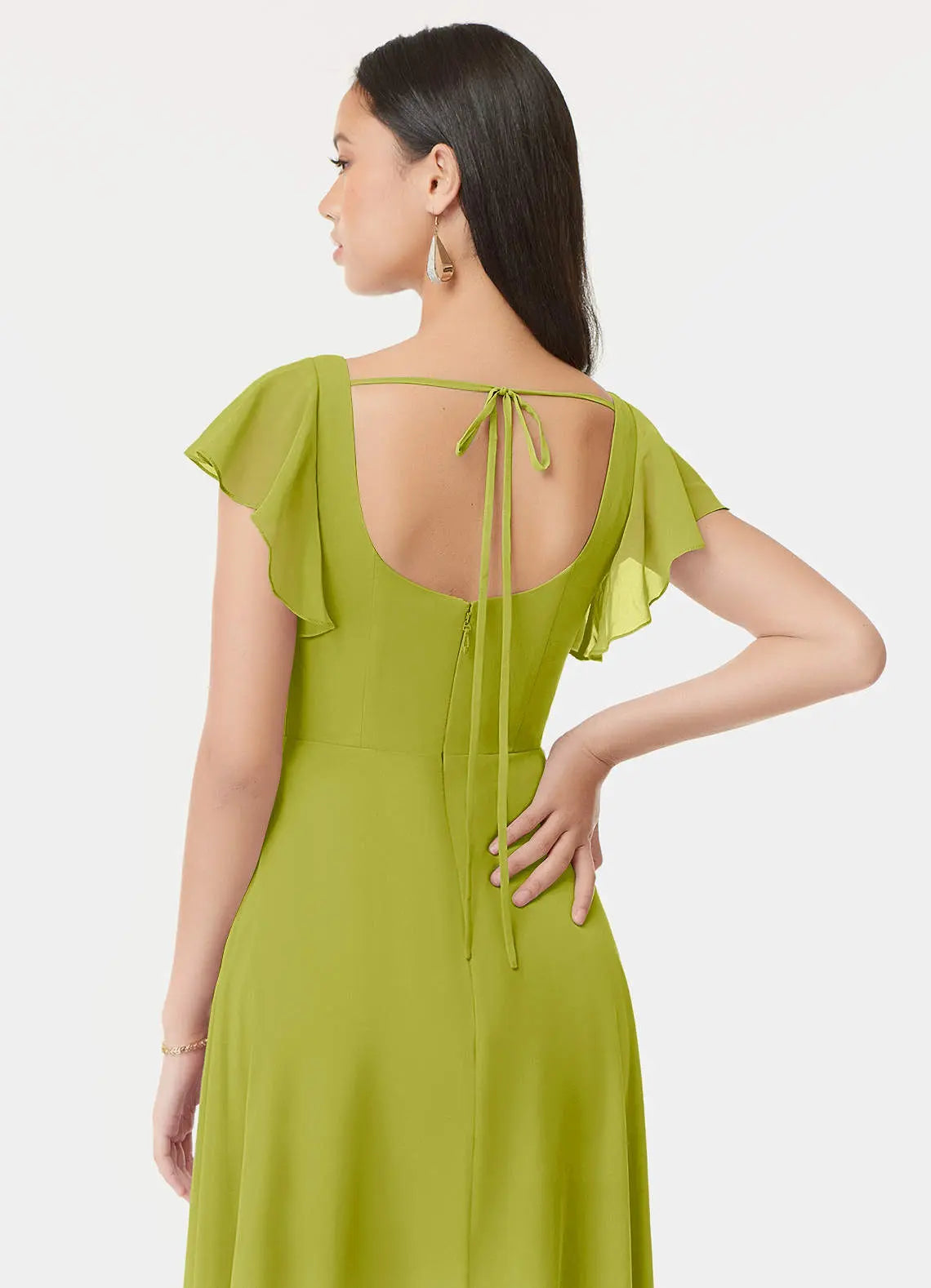 Bondi A-Line Square-Neck Chiffon Bridesmaid Dress in Lemongrass