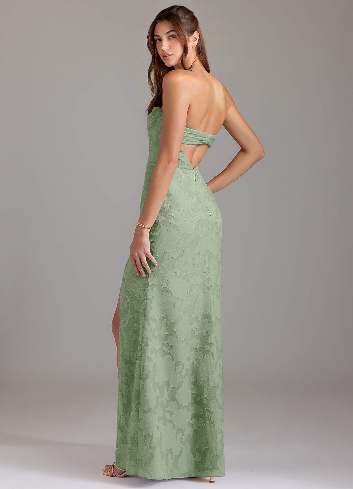 Leonis Sheath Strapless Floral Burnout Bridesmaid Dress in Dusty Sage
