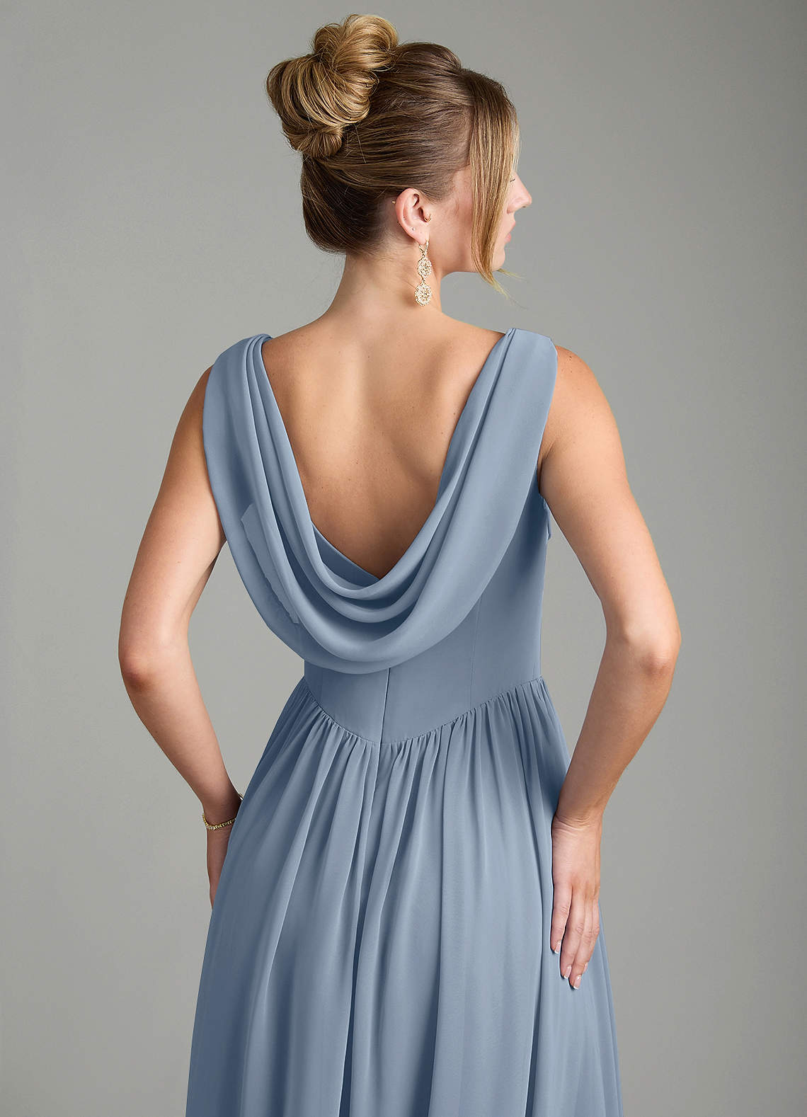 Novi A-Line Square-Neck Chiffon Bridesmaid Dress in dusty blue