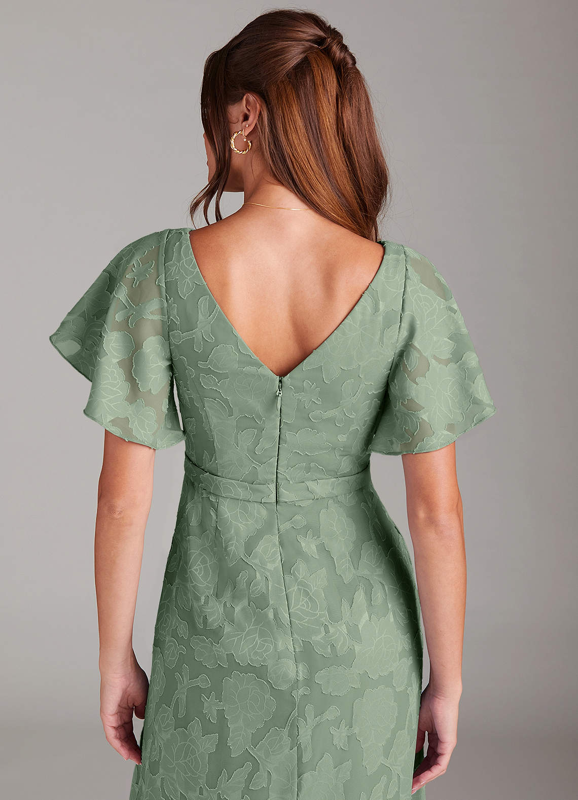 Ambrosia A-Line V-Neck Floral Burnout Bridesmaid Dress in Matcha
