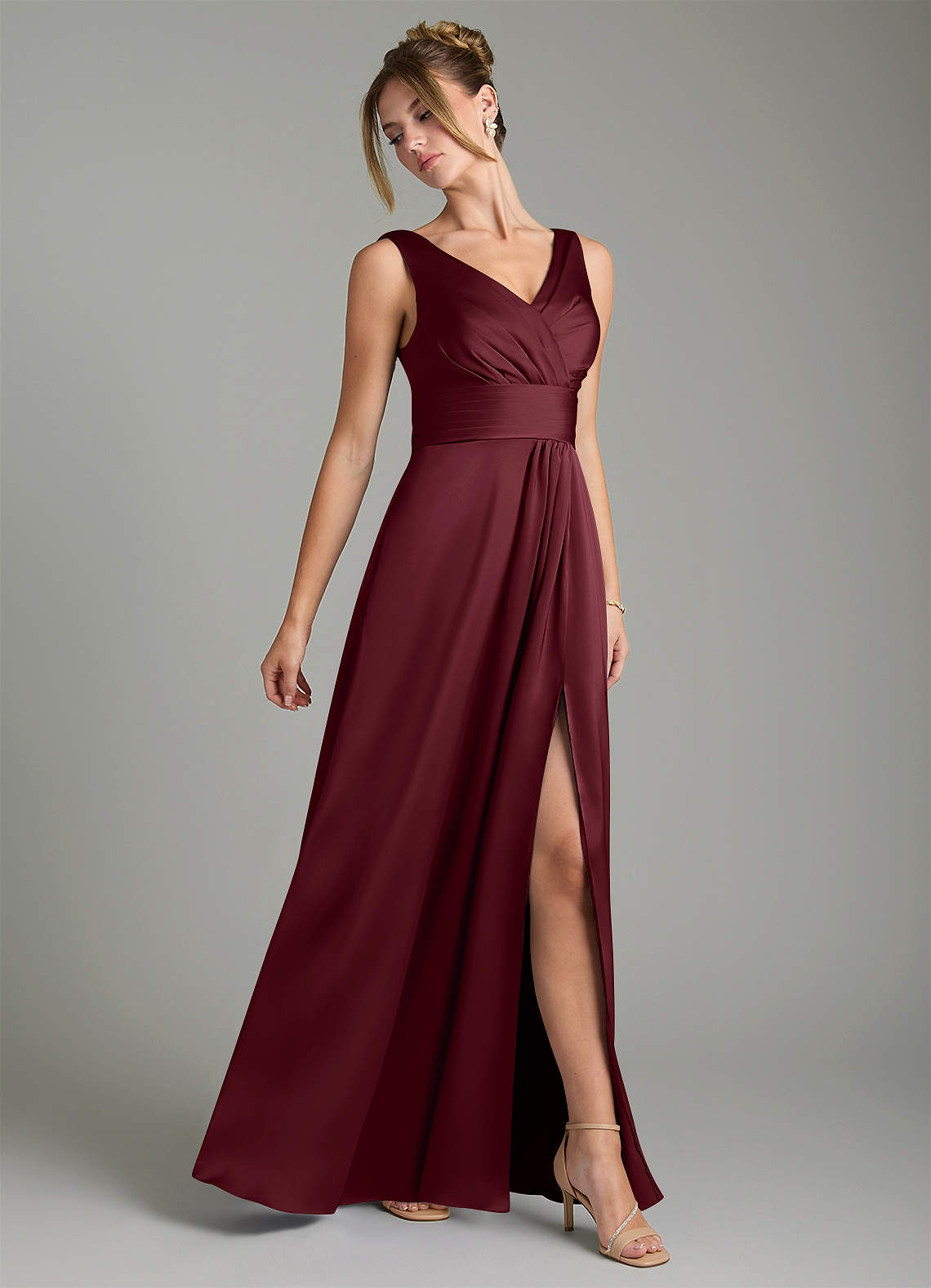 Karina A-Line V-Neck Stretch Satin Bridesmaid Dress