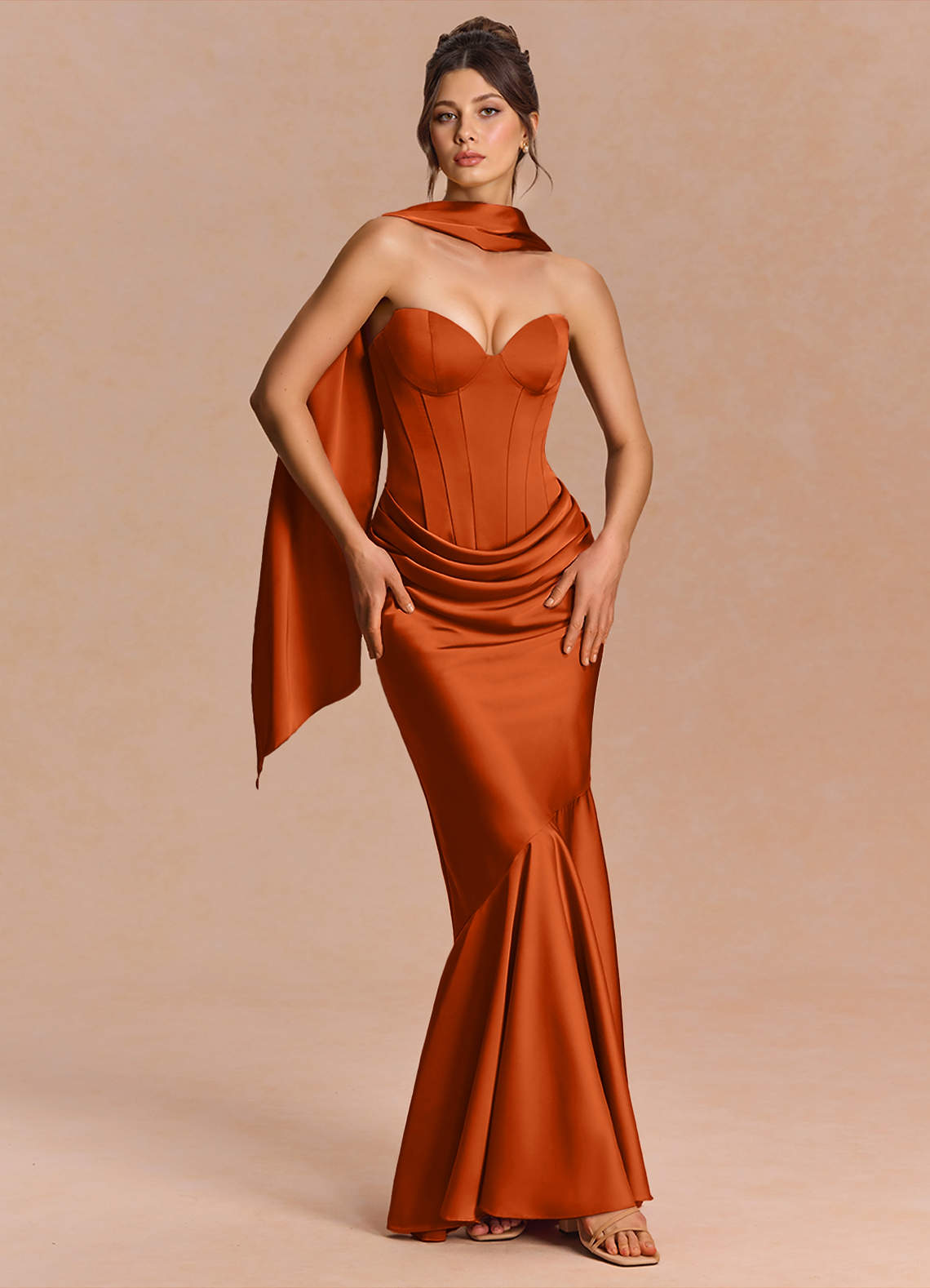 Euphemia Mermaid Strapless Stretch Satin Evening Dress in Haze blue