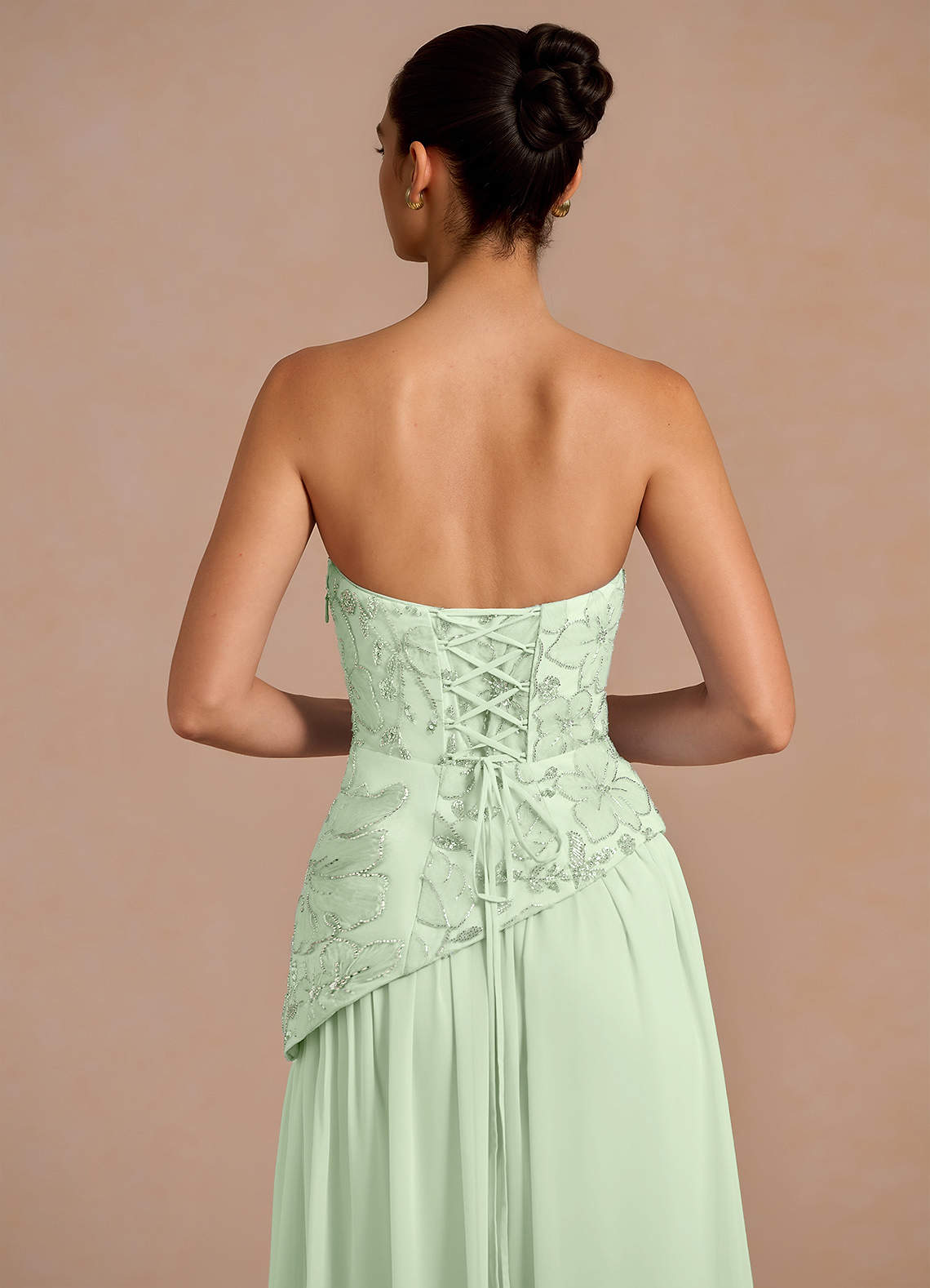 Galatea Sky Blue A-Line Floral Chiffon Evening Dress in Light Green