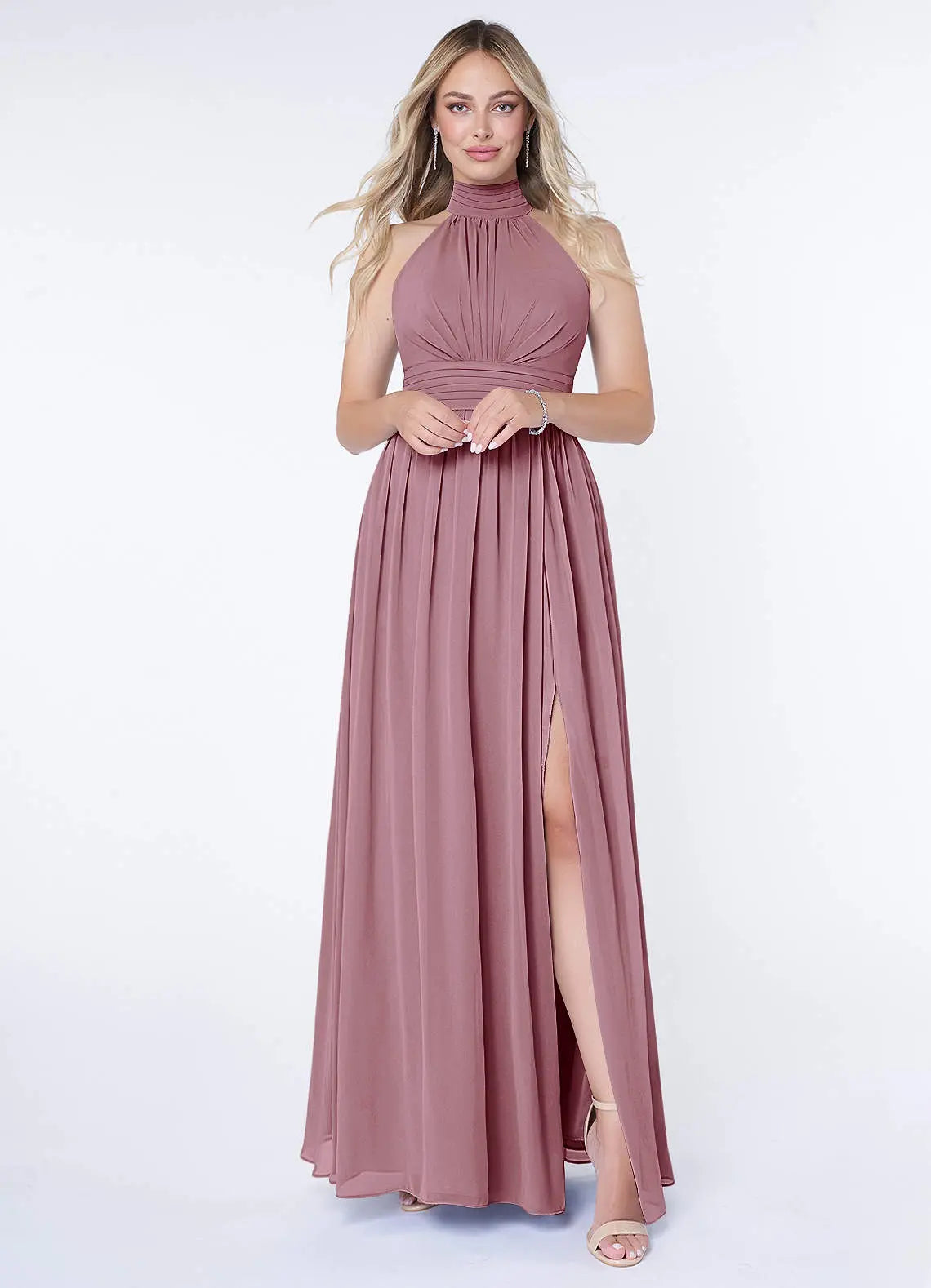Iman A-Line Halter Chiffon Bridesmaid Dress in Vintage Mauve