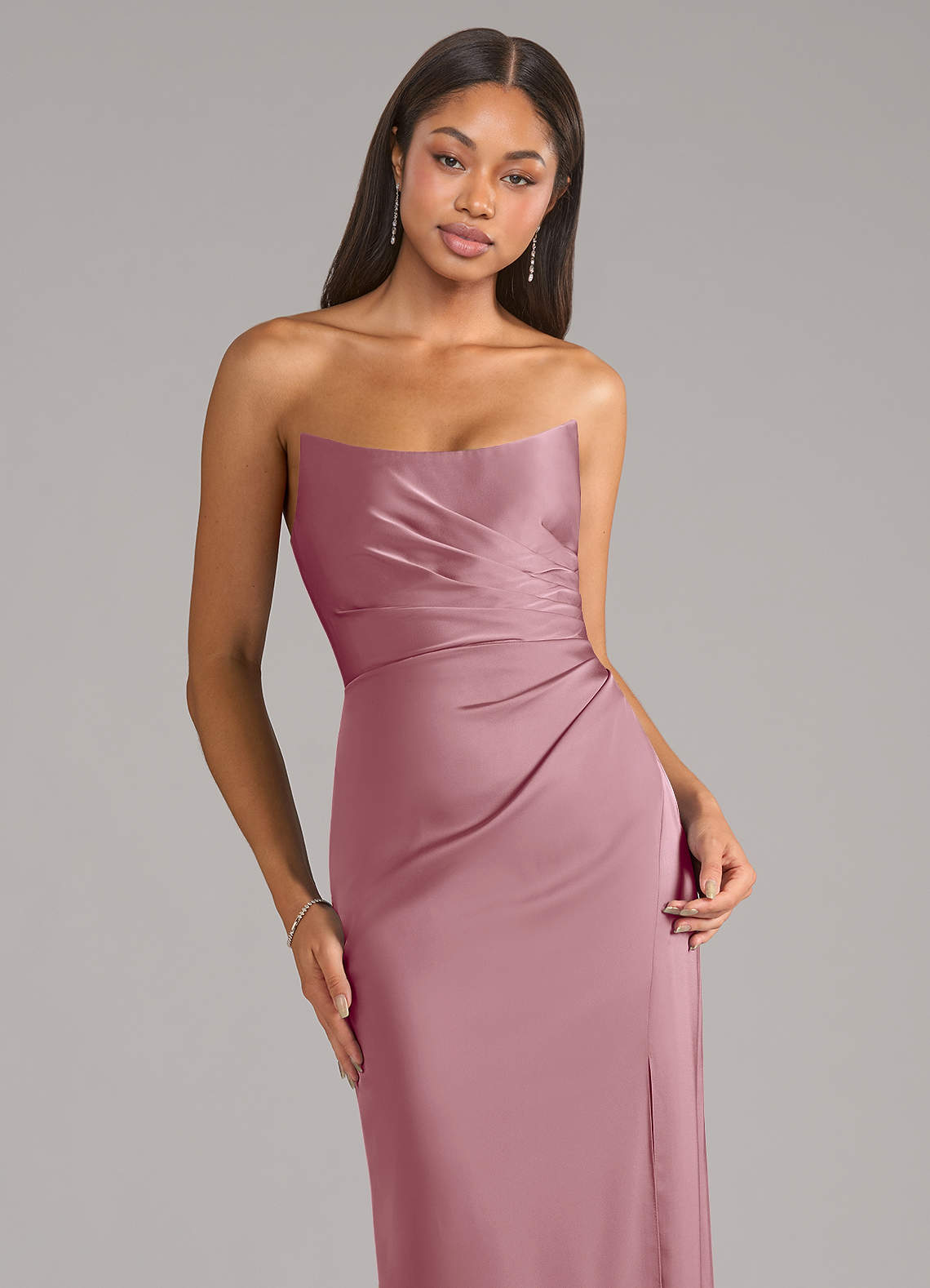 Marla Sheath Strapless Stretch Satin Bridesmaid Dress in Vintage Mauve